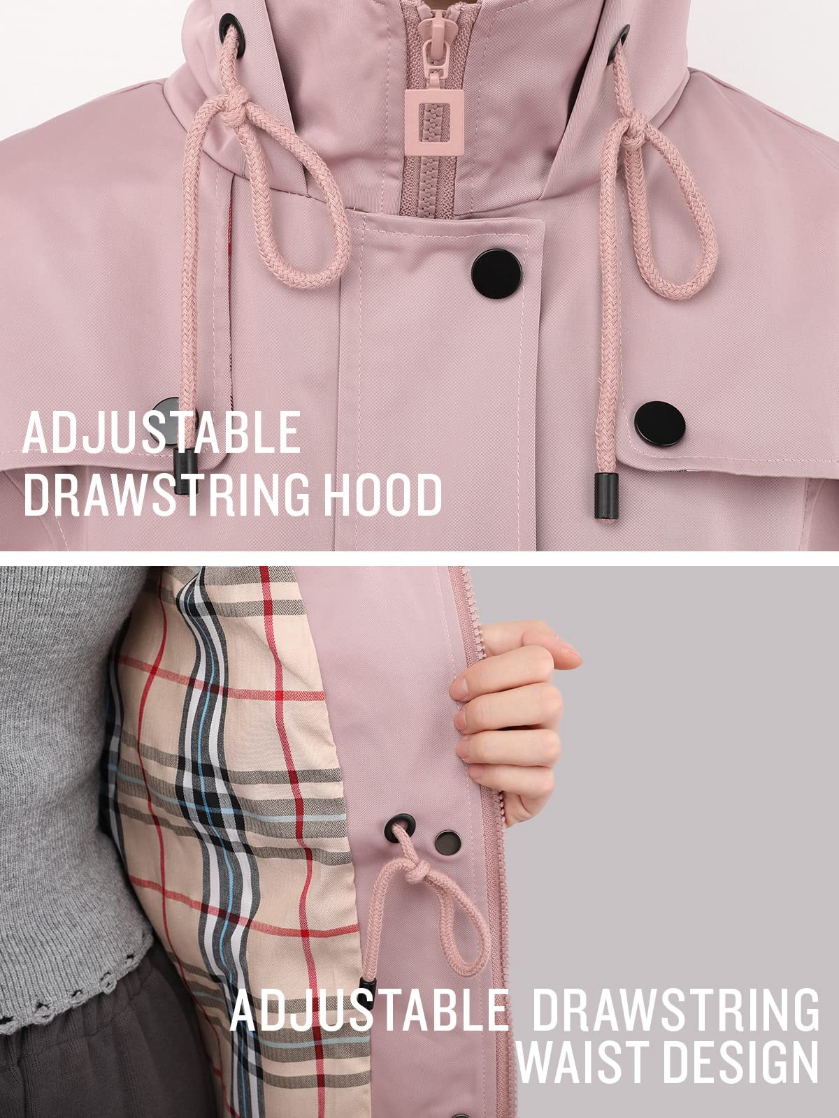 Foto 7 pulgar | Chaqueta Impermeable Saphirose Para Mujer, Larga, Con Capucha, Para Exteriores, Rosa - Venta Internacional.