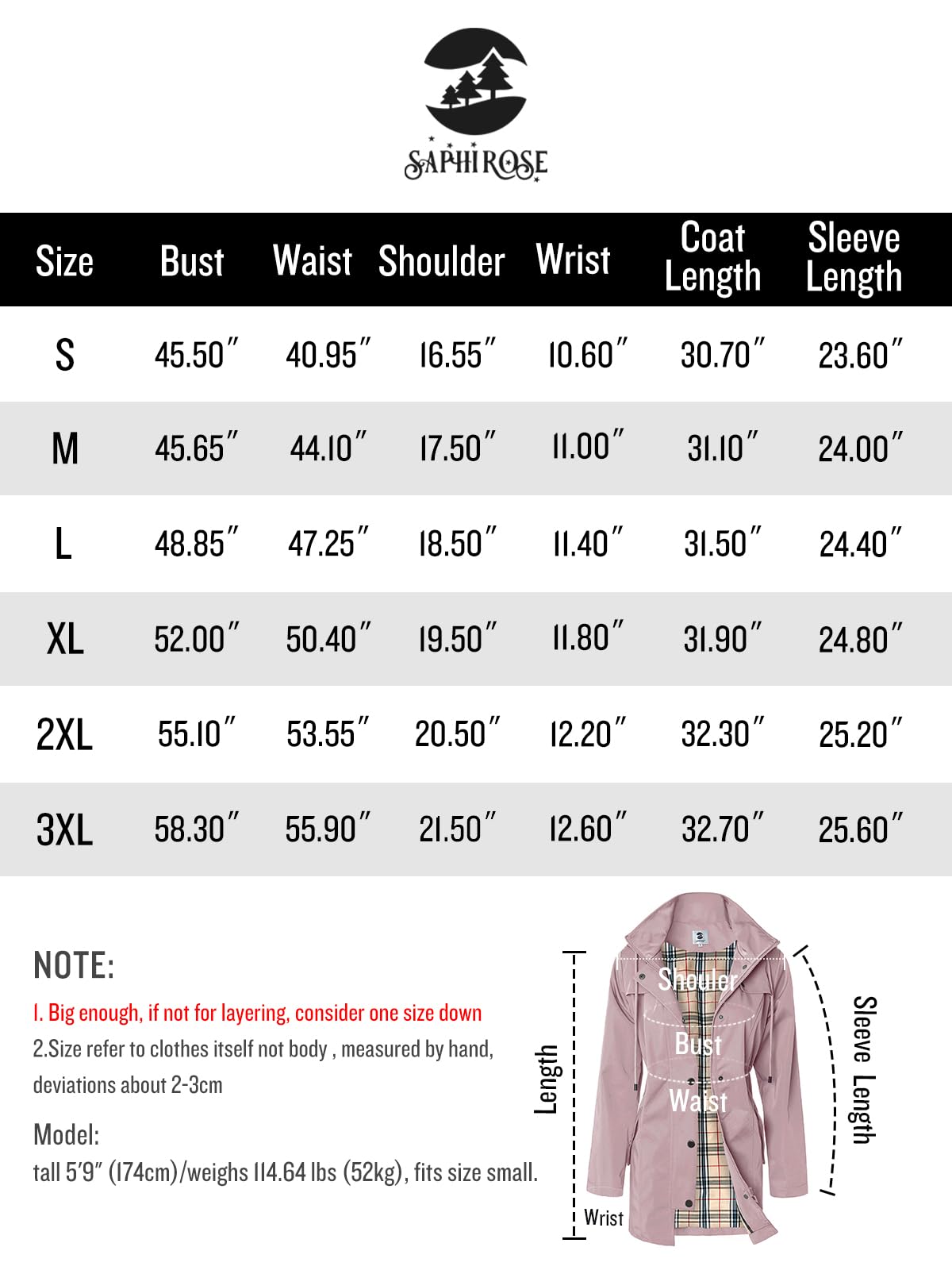 Foto 7 | Chaqueta Impermeable Saphirose Para Mujer, Larga, Con Capucha, Para Exteriores, Rosa - Venta Internacional.
