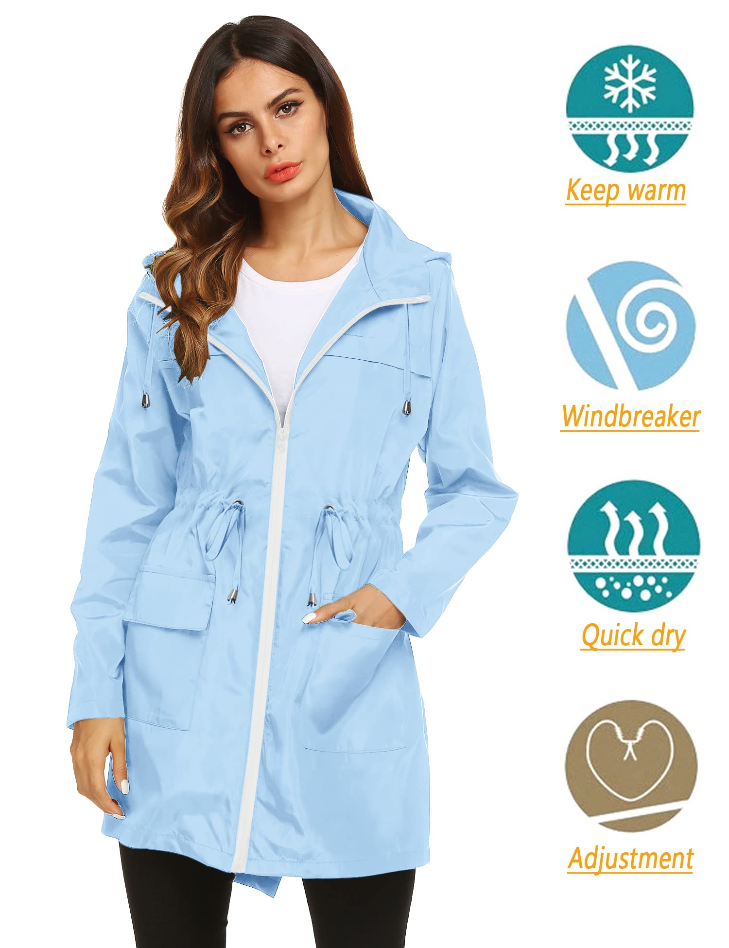 Foto 2 | Chubasquero Lomon, Ligero E Impermeable Para Mujer, Color Azul Claro - Venta Internacional.