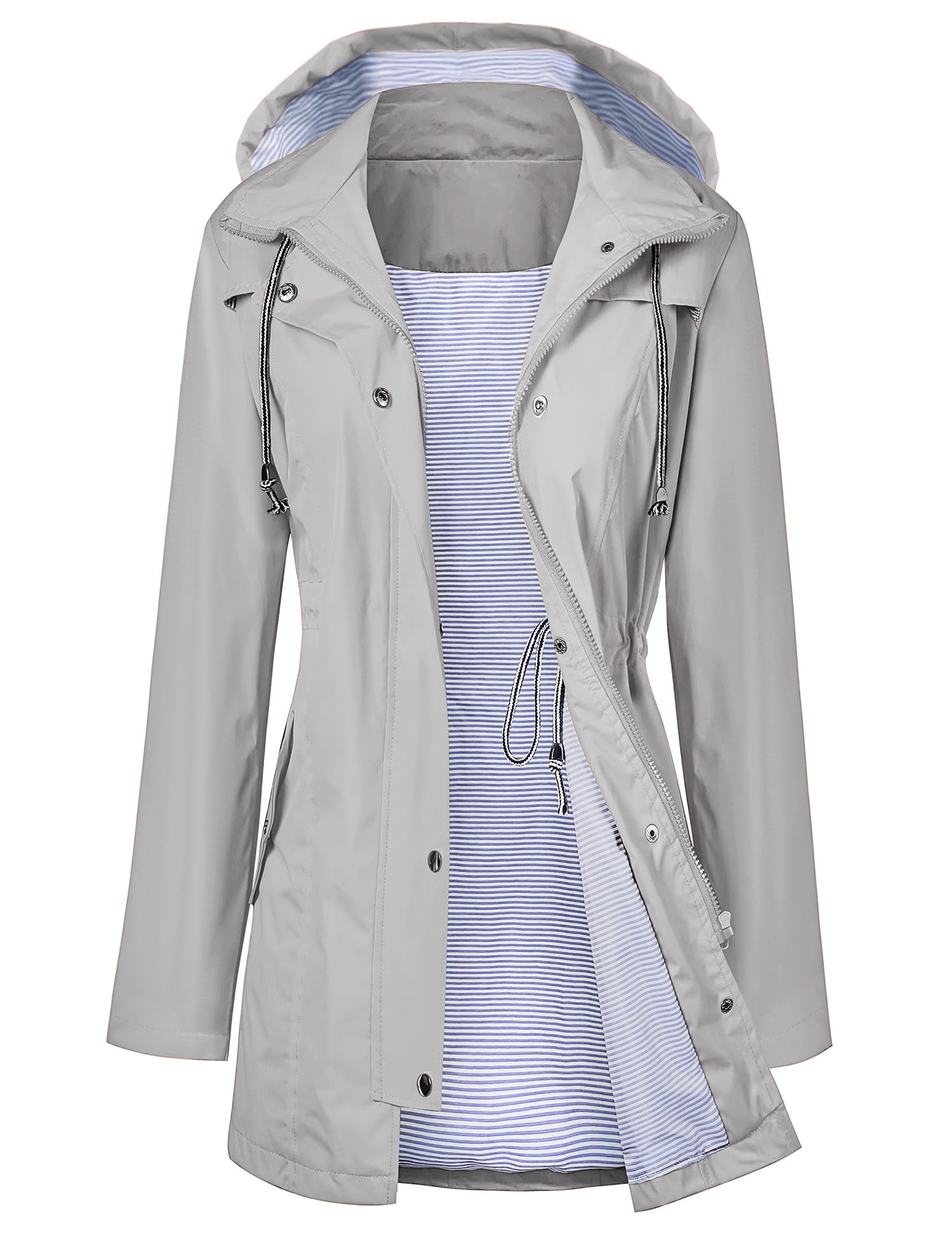 Foto 2 pulgar | Gabardina Impermeable Lomon Con Capucha Larga Para Mujer, Color Gris - Venta Internacional.