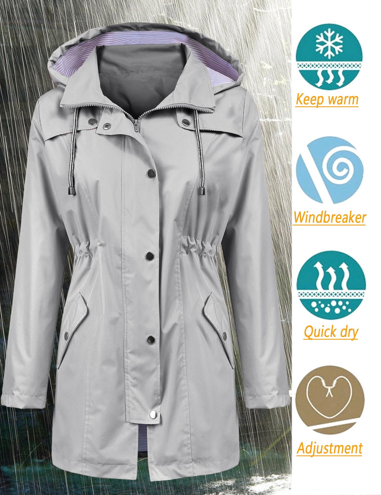 Foto 3 pulgar | Gabardina Impermeable Lomon Con Capucha Larga Para Mujer, Color Gris - Venta Internacional.