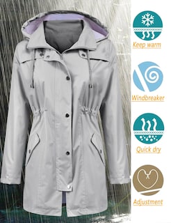 Foto 2 | Gabardina Impermeable Lomon Con Capucha Larga Para Mujer, Color Gris - Venta Internacional.