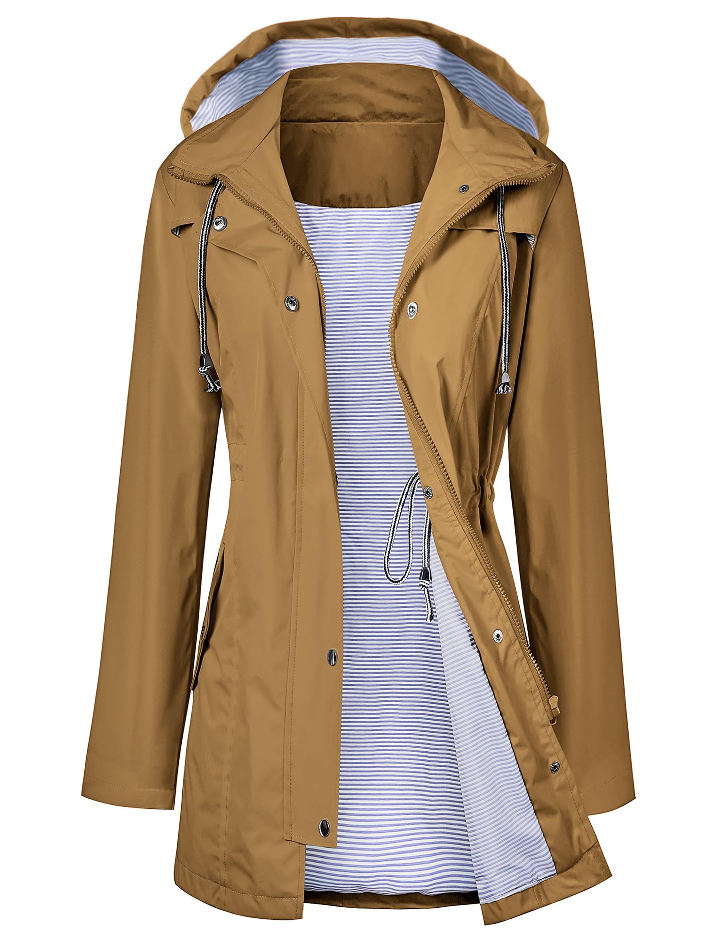 Foto 2 pulgar | Gabardina Impermeable Lomon Con Capucha Larga Para Mujer, Color Marrón - Venta Internacional.