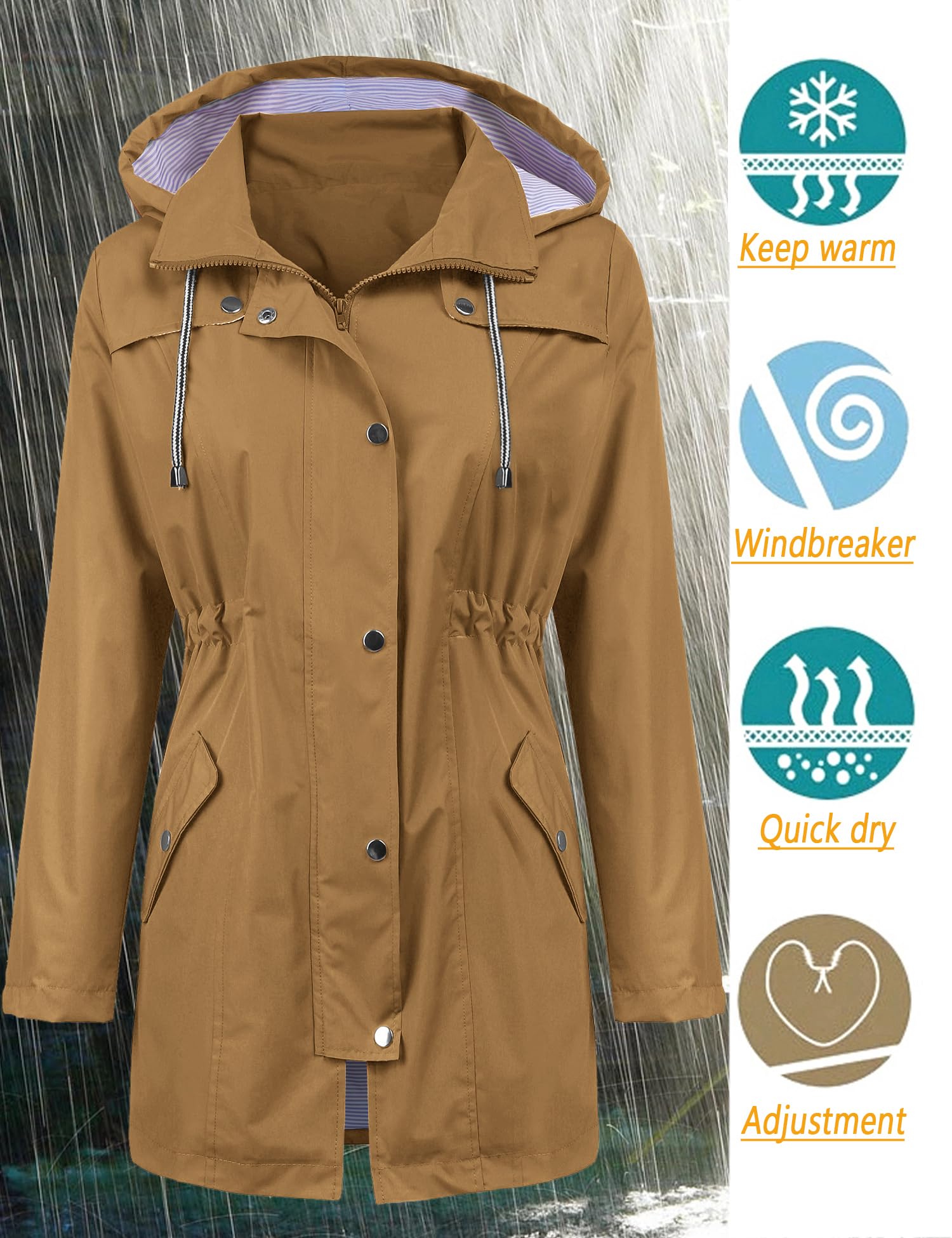 Foto 3 pulgar | Gabardina Impermeable Lomon Con Capucha Larga Para Mujer, Color Marrón - Venta Internacional.