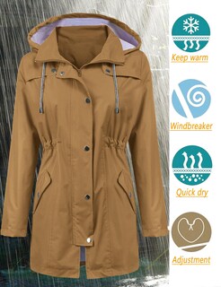 Foto 2 | Gabardina Impermeable Lomon Con Capucha Larga Para Mujer, Color Marrón - Venta Internacional.