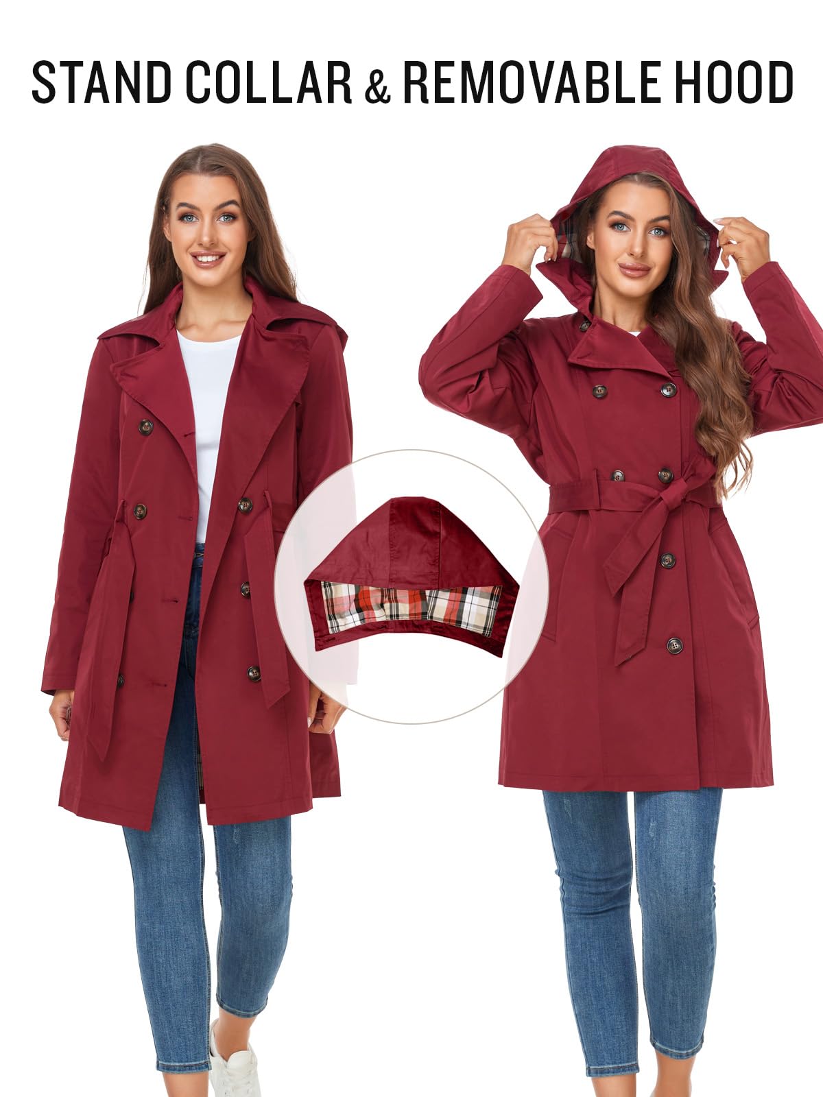 Foto 3 | Gabardina Saphirose Para Mujer, Resistente Al Agua, Con Capucha Extraíble - Venta Internacional.