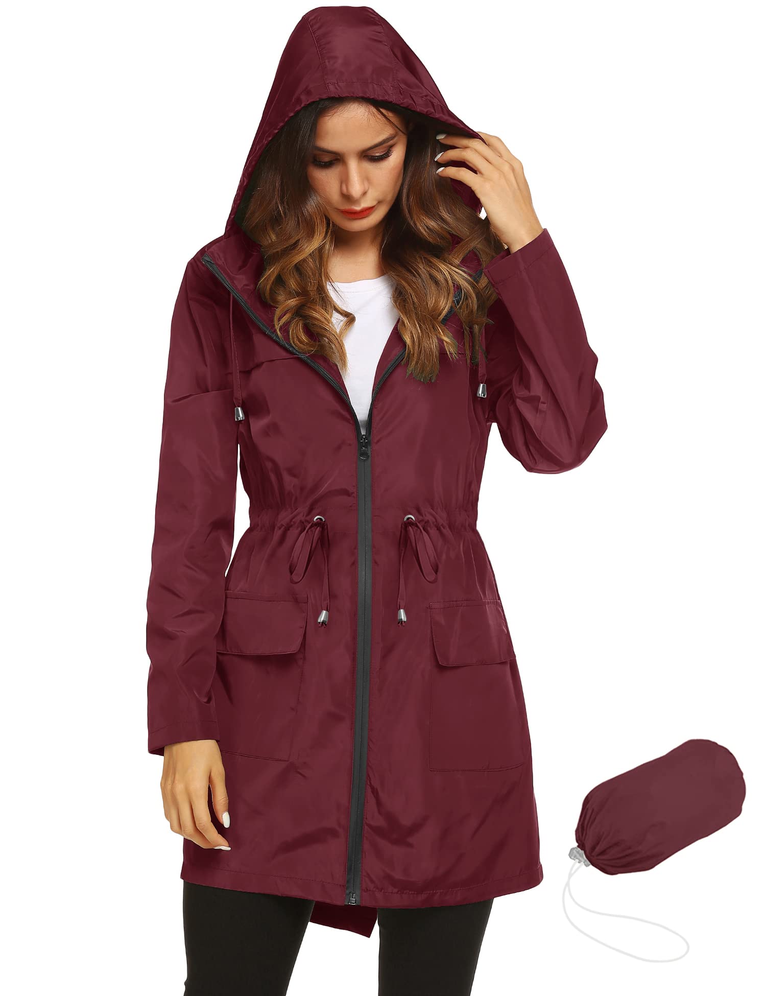 Foto 2 pulgar | Chubasquero Lomon Impermeable Para Mujer, Color Rojo Vino, Talla M - Venta Internacional.