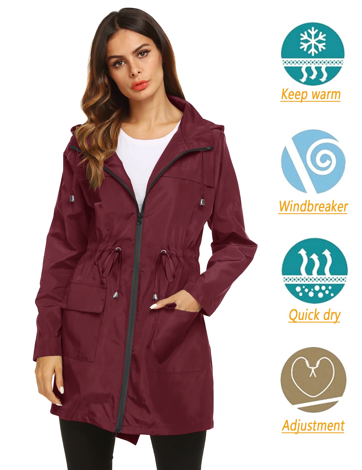 Foto 3 pulgar | Chubasquero Lomon Impermeable Para Mujer, Color Rojo Vino, Talla M - Venta Internacional.