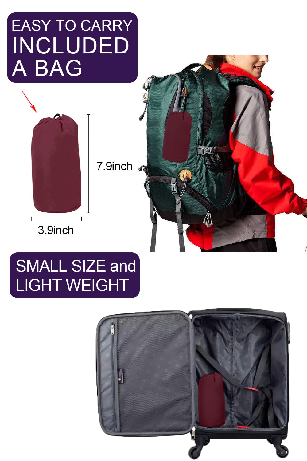 Foto 5 pulgar | Chubasquero Lomon Impermeable Para Mujer, Color Rojo Vino, Talla M - Venta Internacional.