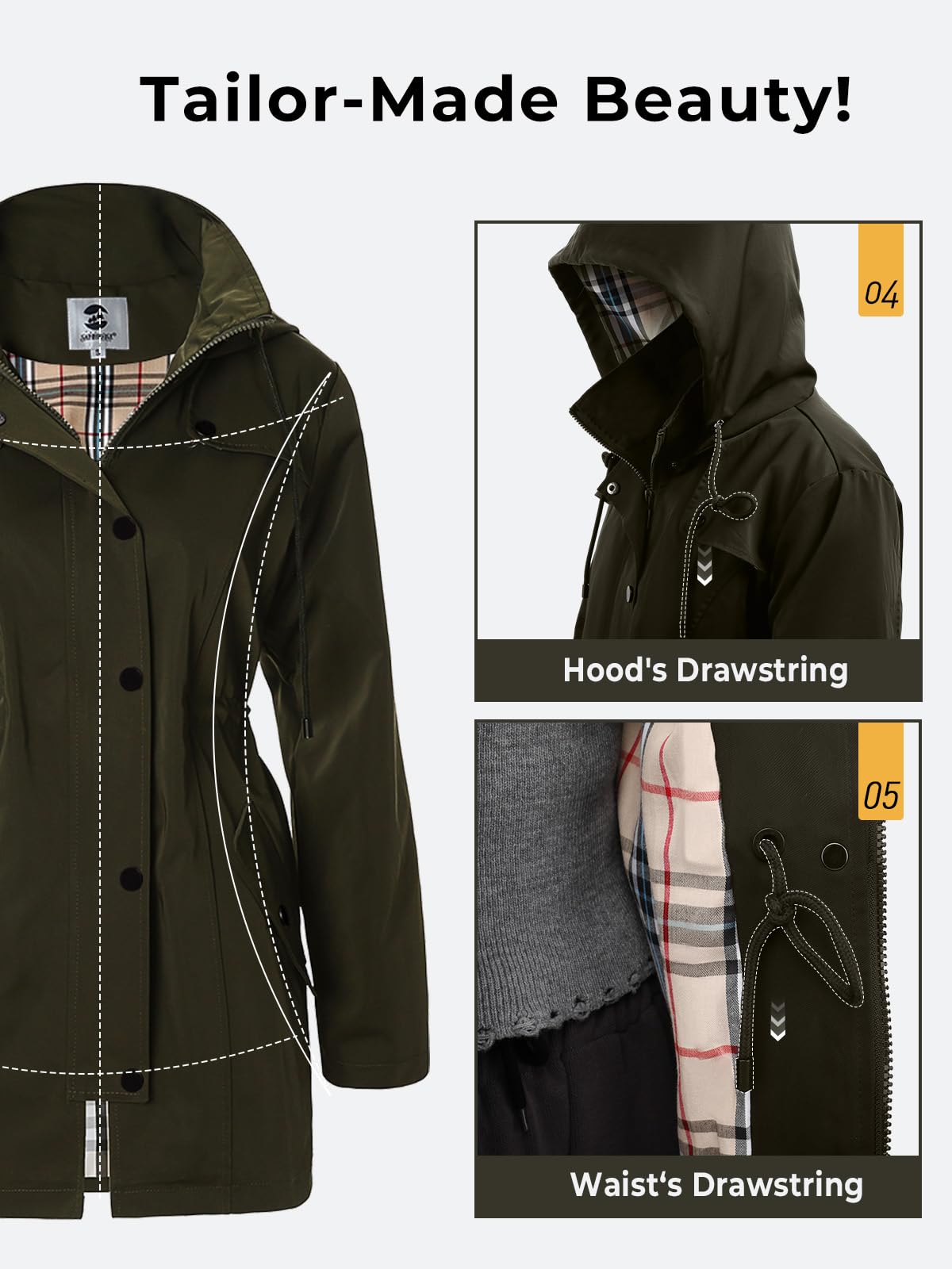 Foto 6 pulgar | Chaqueta Impermeable Saphirose Para Mujer, Color Verde Militar, Impermeable, Xxl - Venta Internacional.