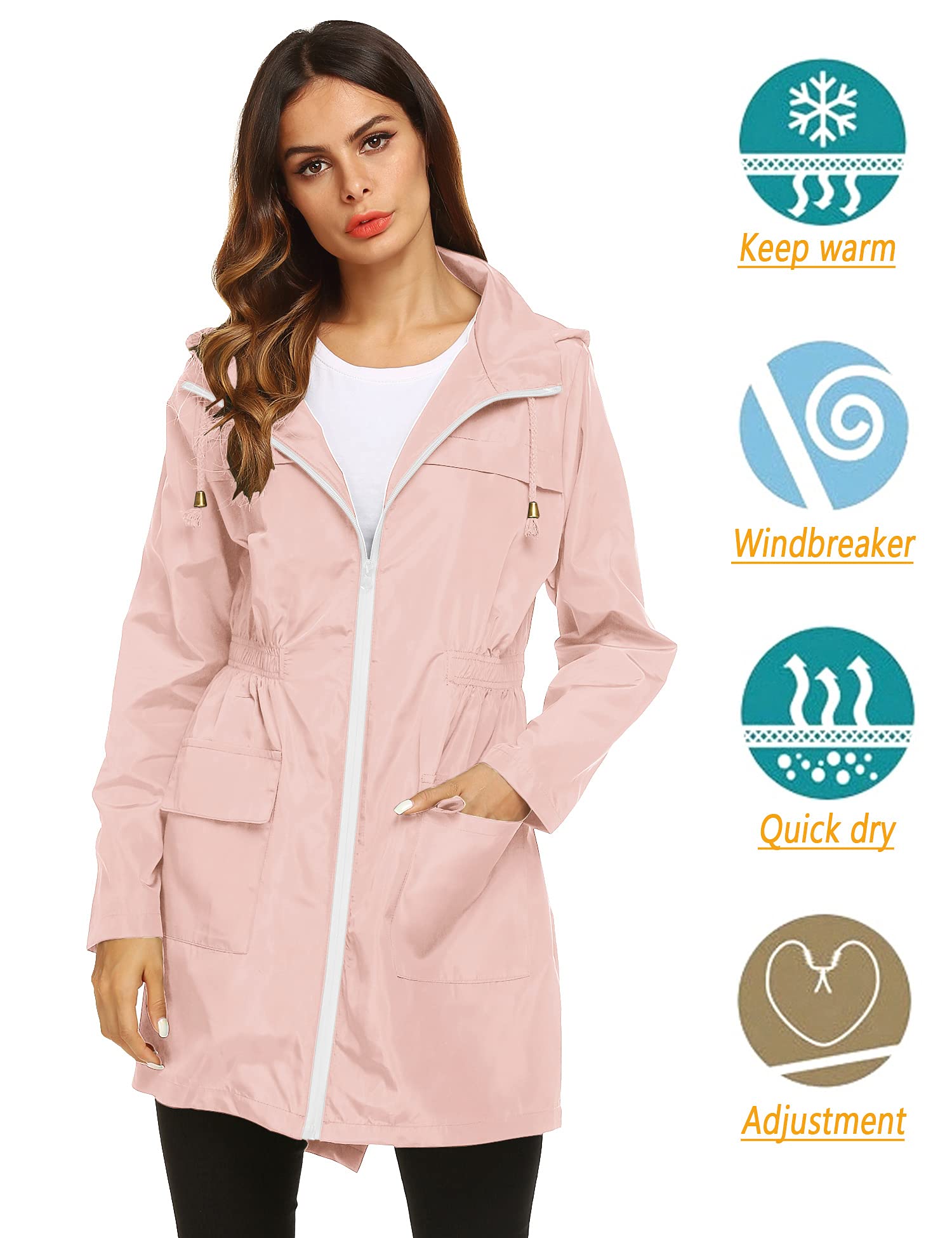 Foto 3 pulgar | Chubasquero Lomon Waterproof Para Mujer Al Aire Libre Rosa Talla M - Venta Internacional.