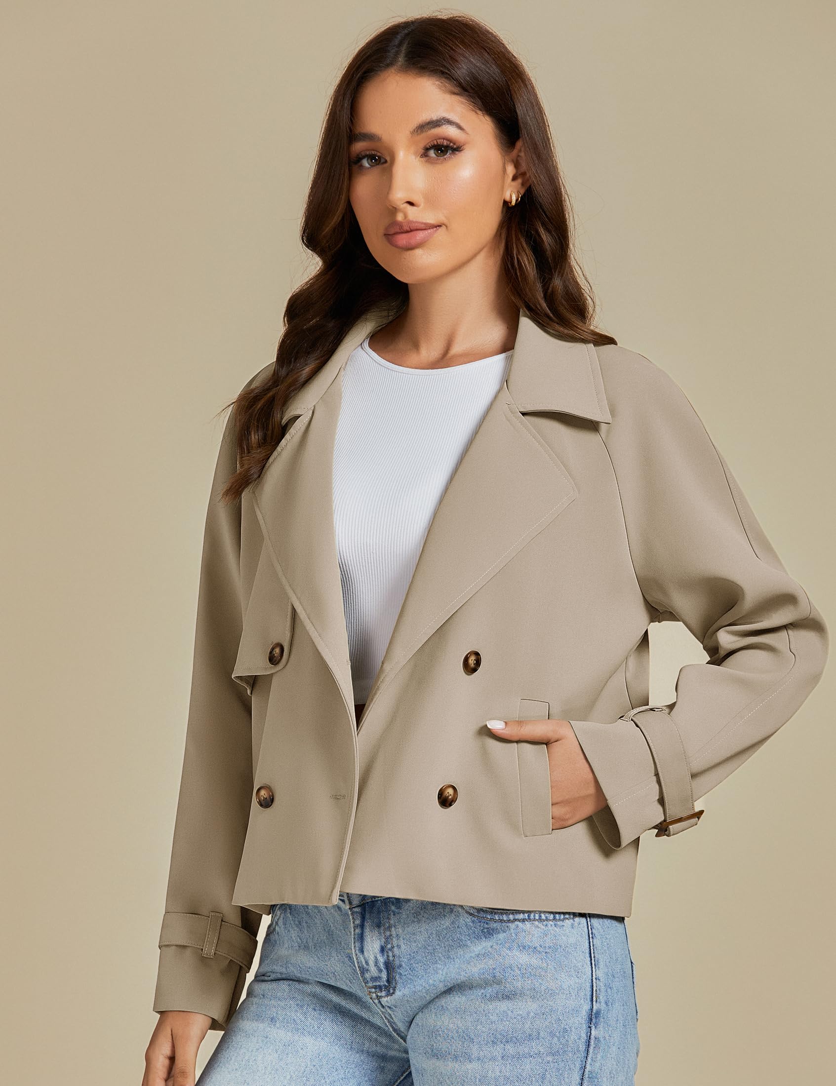Foto 4 pulgar | Chaqueta Luvamia Trenchcoat Para Mujer, Ropa De Otoño, Color Marrón Claro - Venta Internacional.