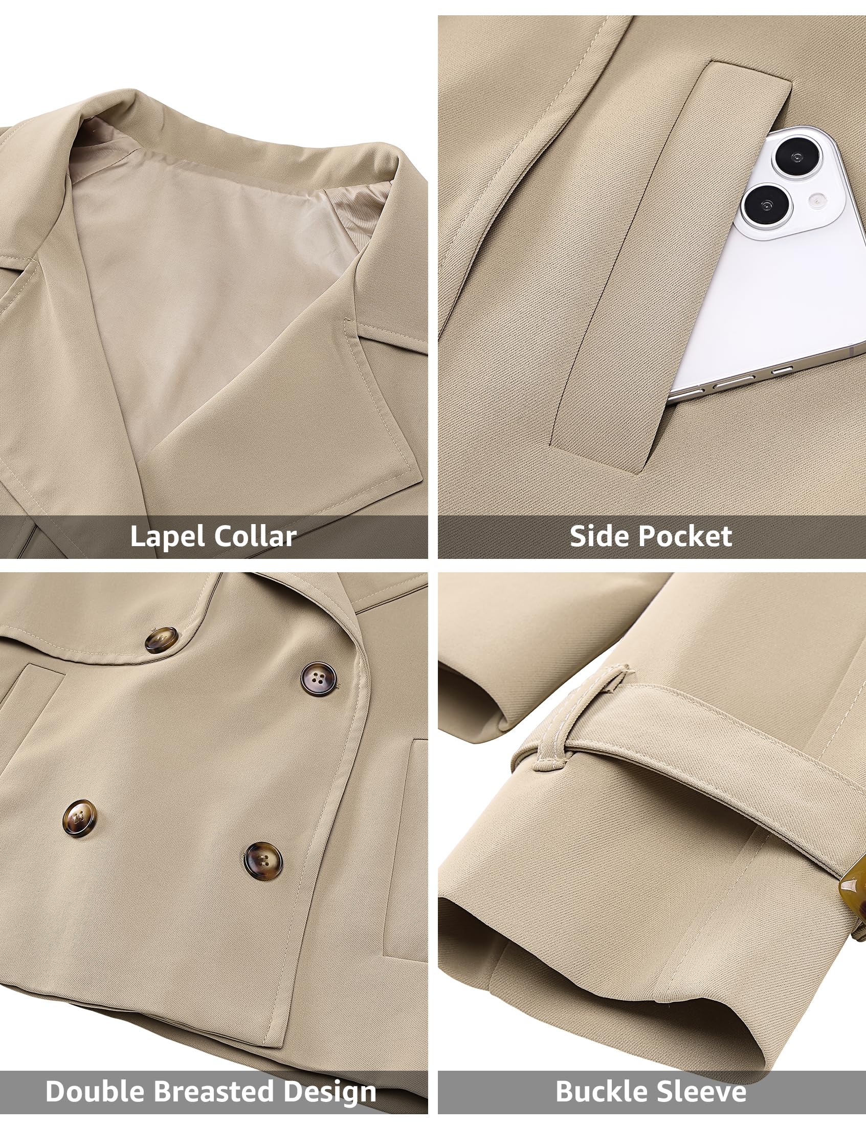 Foto 6 pulgar | Chaqueta Luvamia Trenchcoat Para Mujer, Ropa De Otoño, Color Marrón Claro - Venta Internacional.