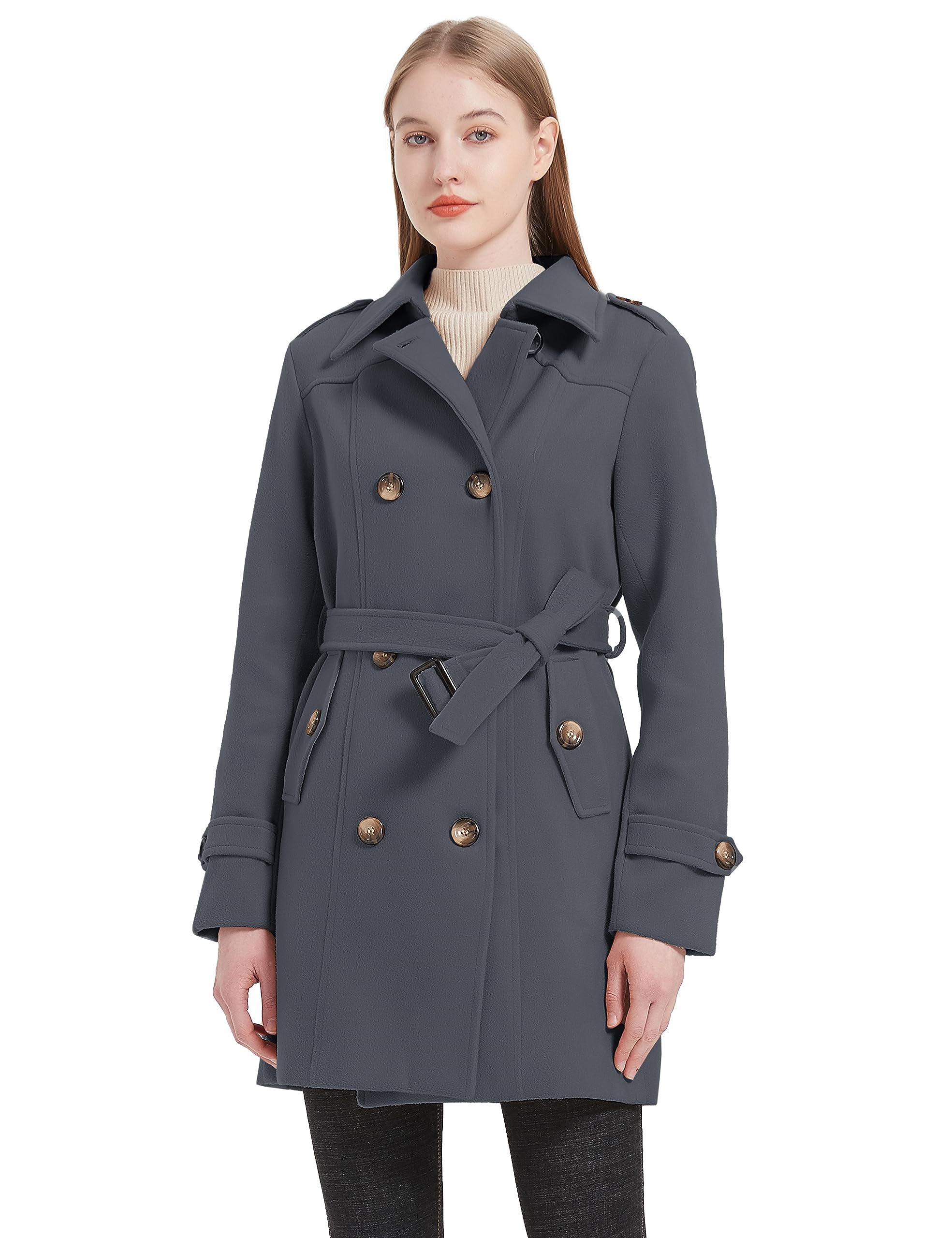 Foto 4 pulgar | Gabardina Wantdo Para Mujer, Doble Botonadura, Color Gris Primaveral, Xl - Venta Internacional.