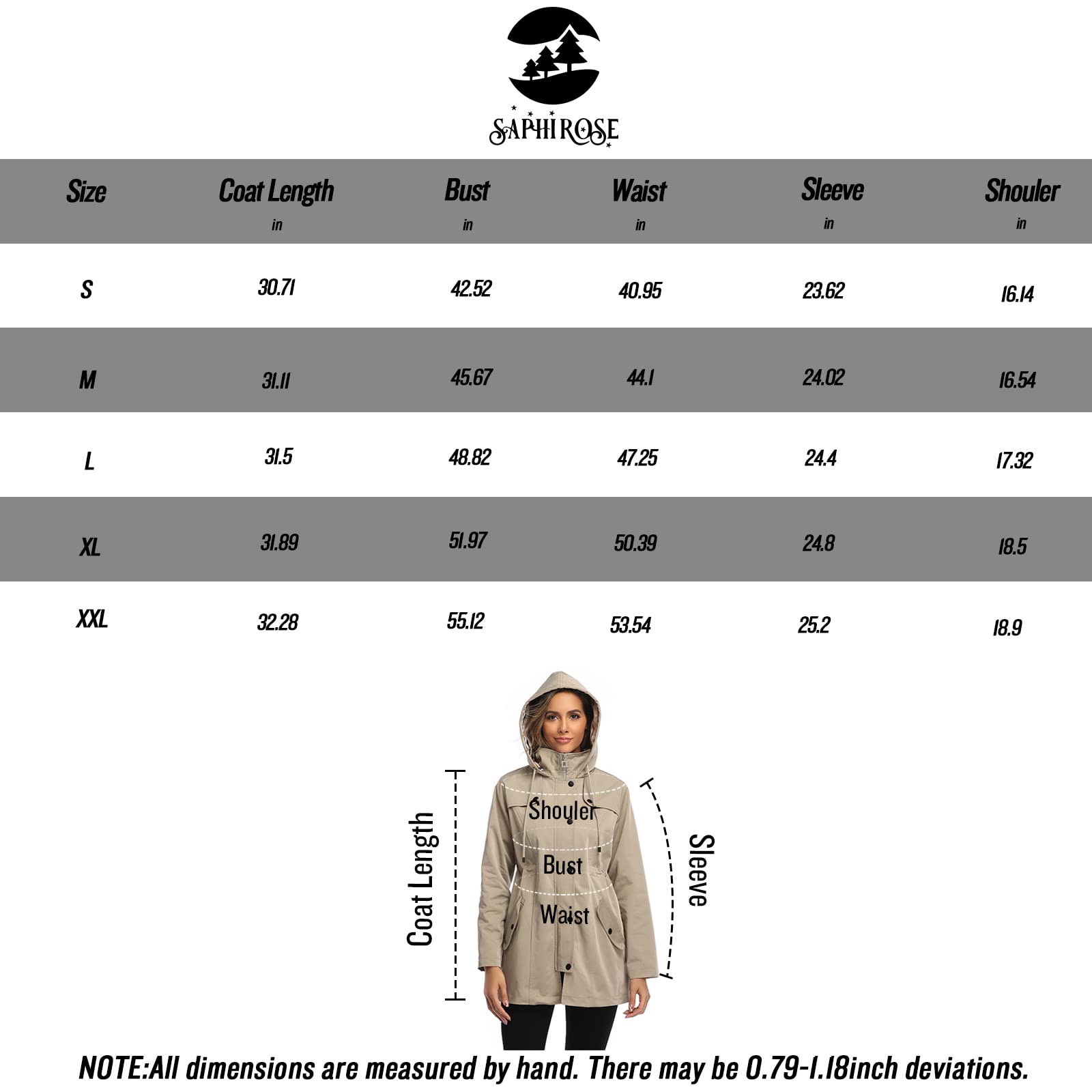 Foto 3 | Chaqueta Impermeable Saphirose Para Mujer, Con Capucha Larga, Caqui - Venta Internacional.