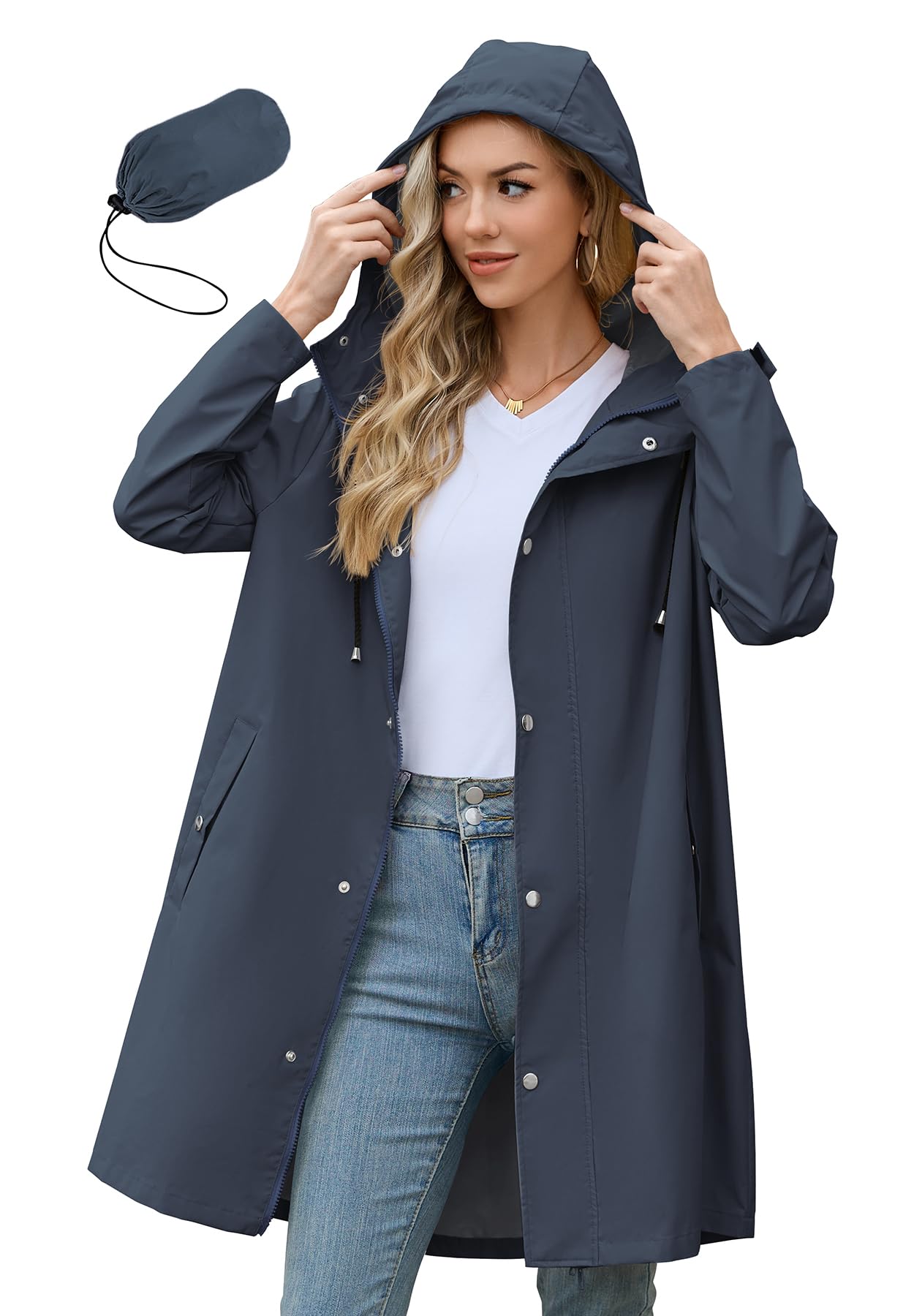 Foto 2 pulgar | Chubasquero Zando Impermeable Largo Para Mujer Azul Marino L - Venta Internacional.