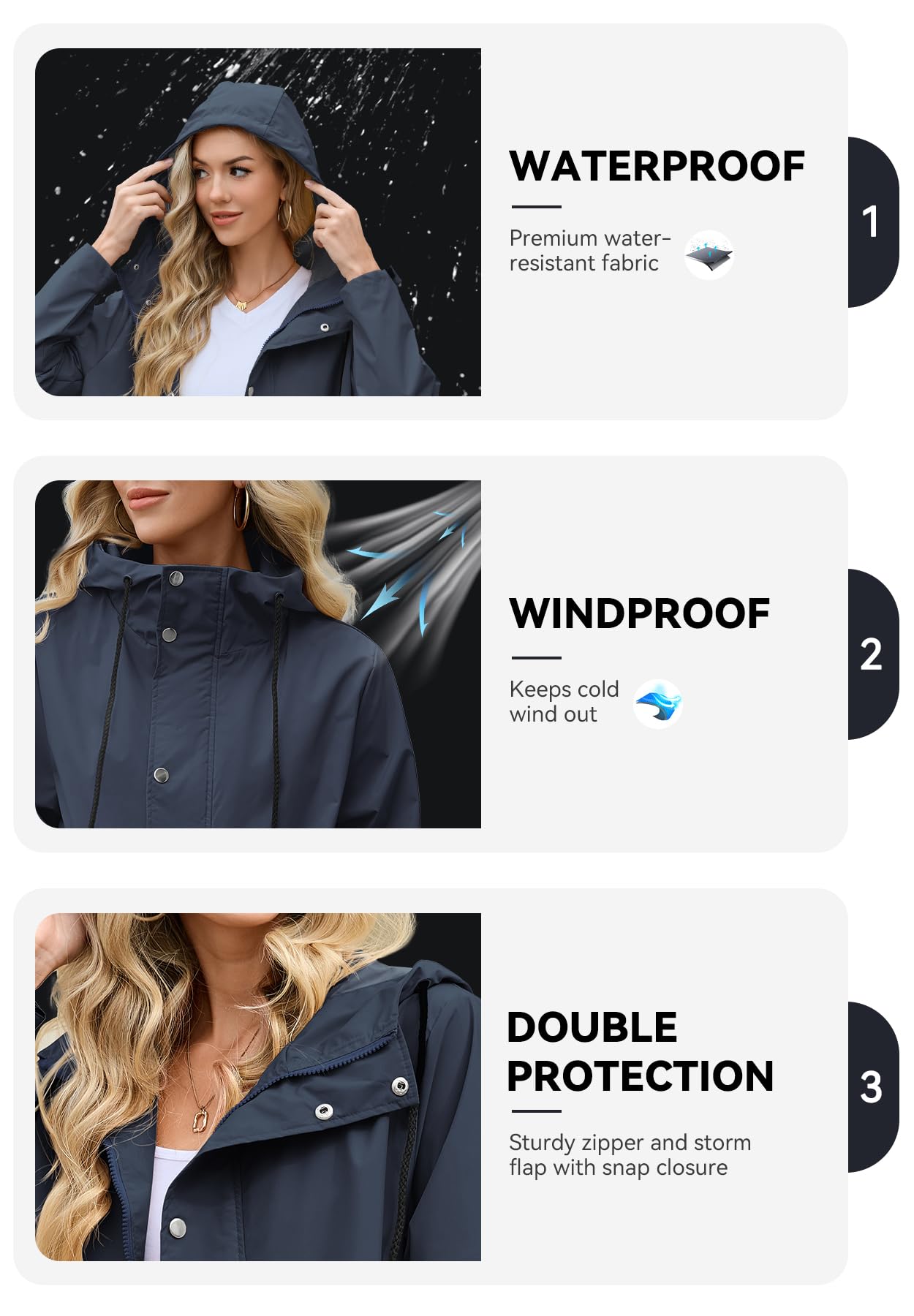 Foto 2 | Chubasquero Zando Impermeable Largo Para Mujer Azul Marino L - Venta Internacional.