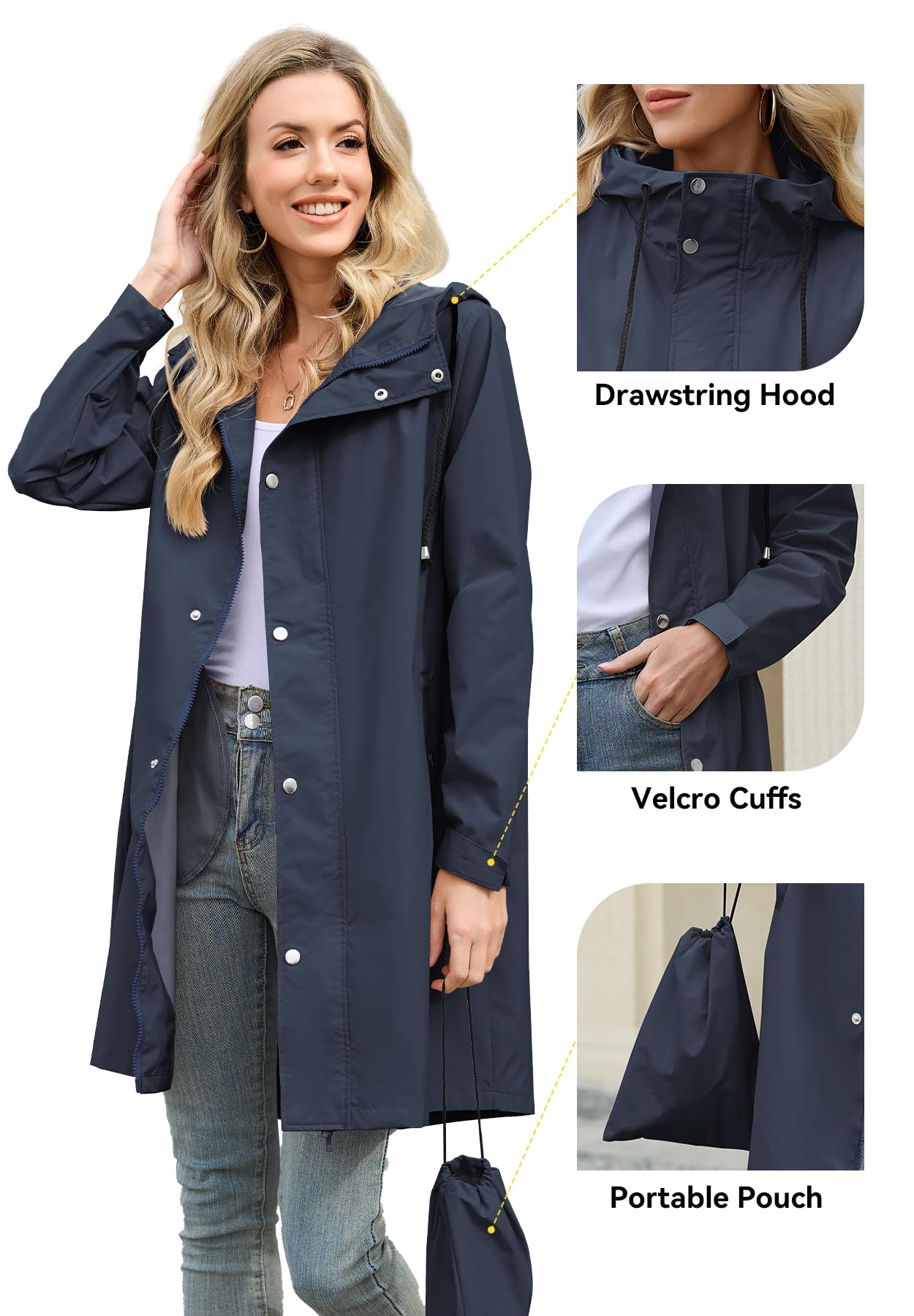 Foto 4 | Chubasquero Zando Impermeable Largo Para Mujer Azul Marino L - Venta Internacional.