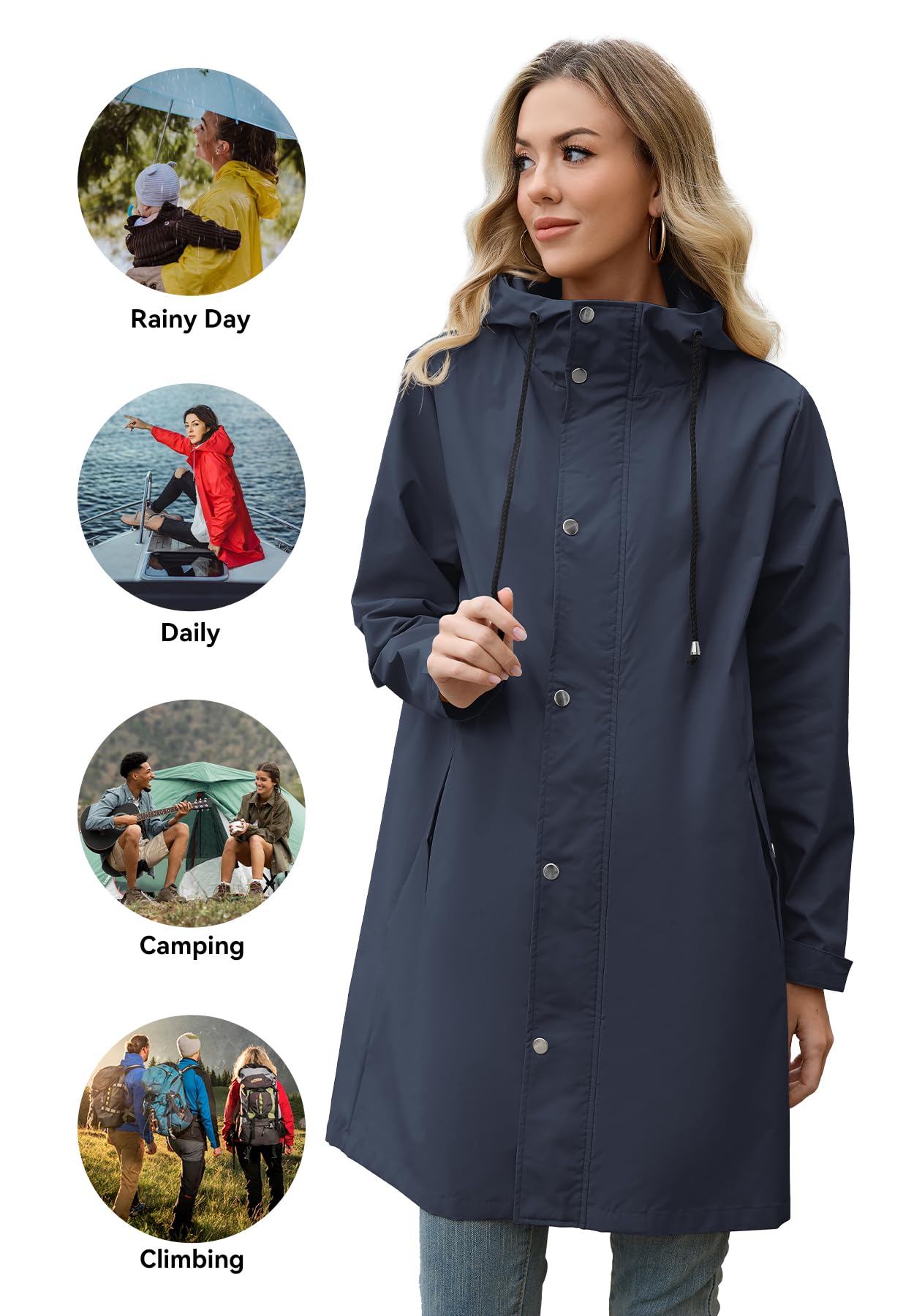 Foto 6 pulgar | Chubasquero Zando Impermeable Largo Para Mujer Azul Marino L - Venta Internacional.