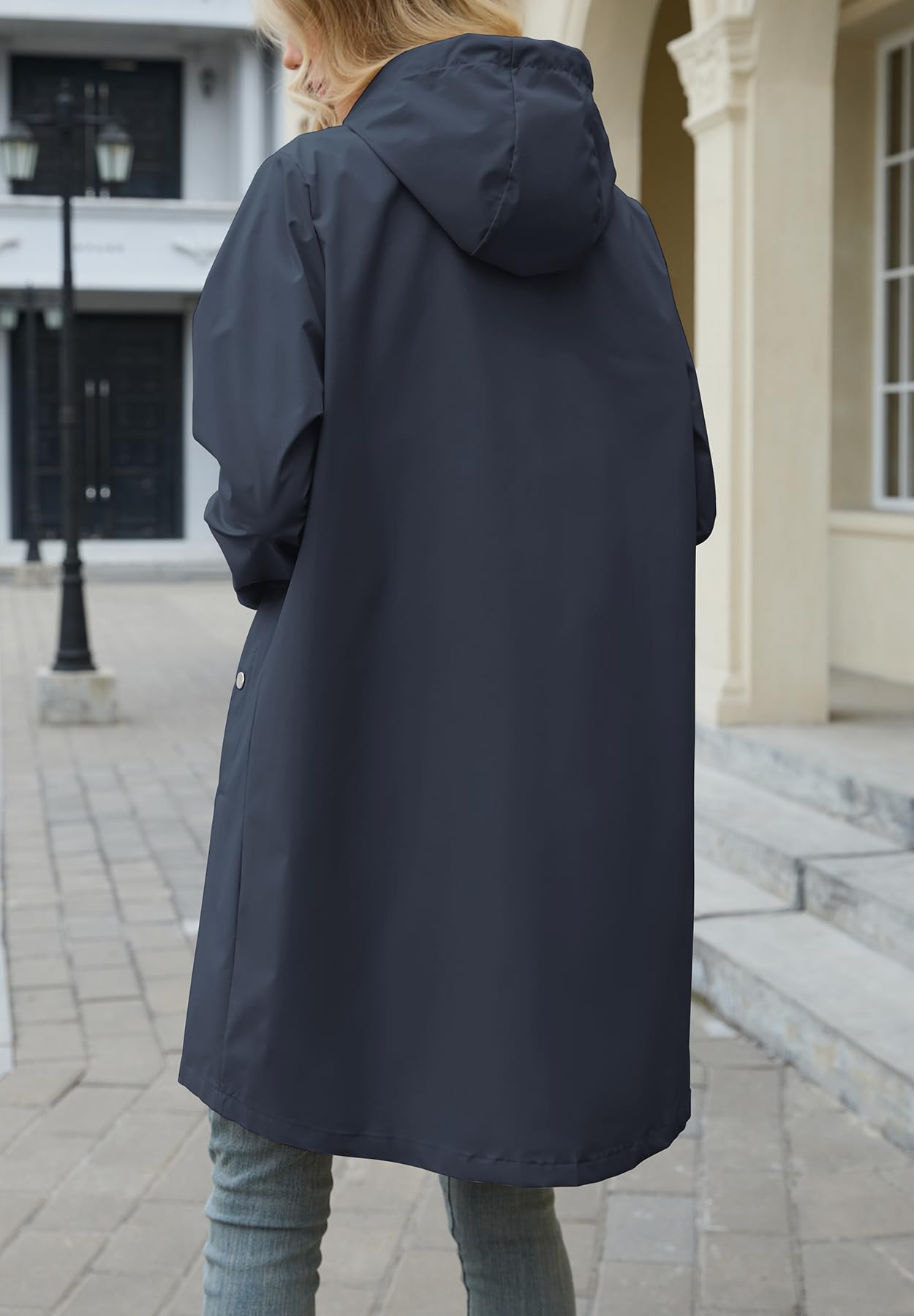 Foto 8 pulgar | Chubasquero Zando Impermeable Largo Para Mujer Azul Marino L - Venta Internacional.