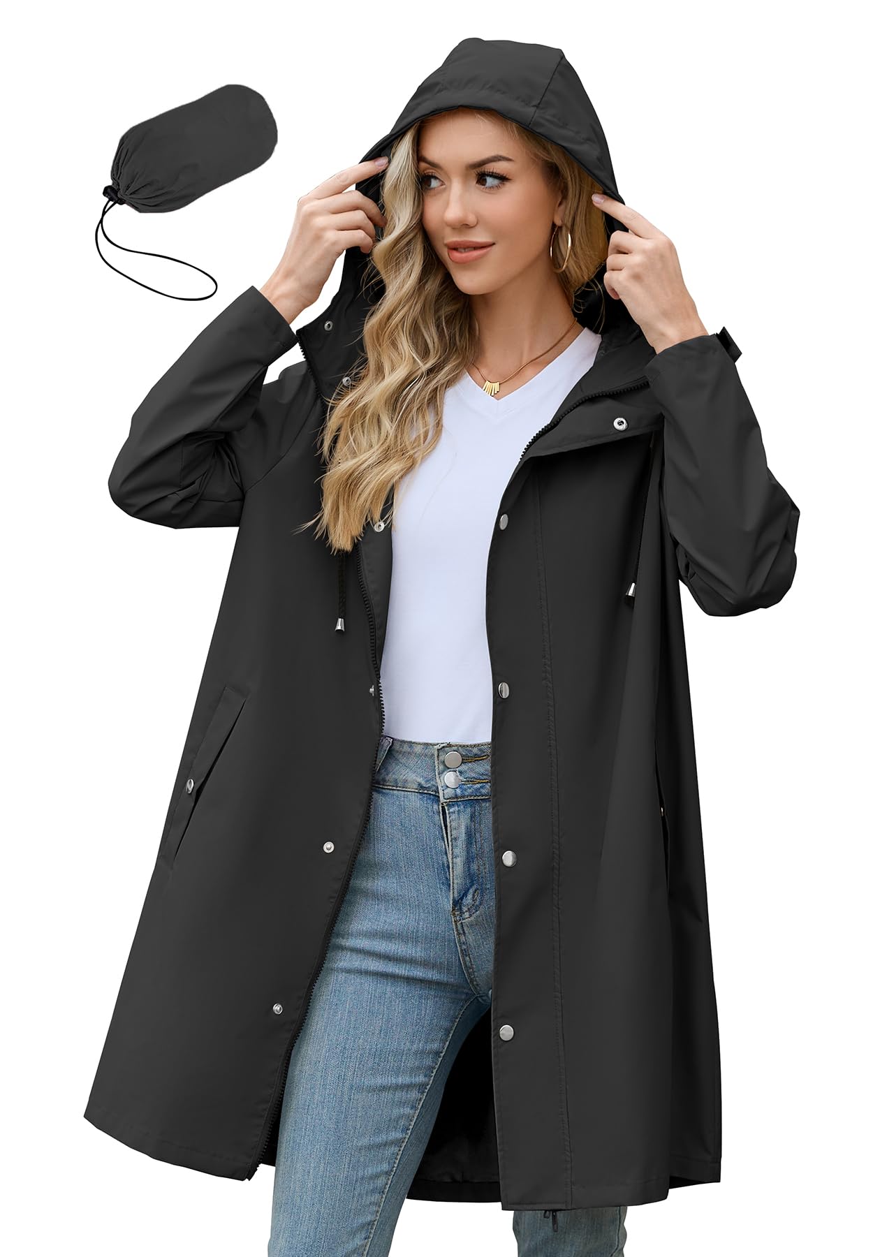 Foto 2 pulgar | Chubasquero Zando Impermeable Largo Para Mujer Negro Xl - Venta Internacional.