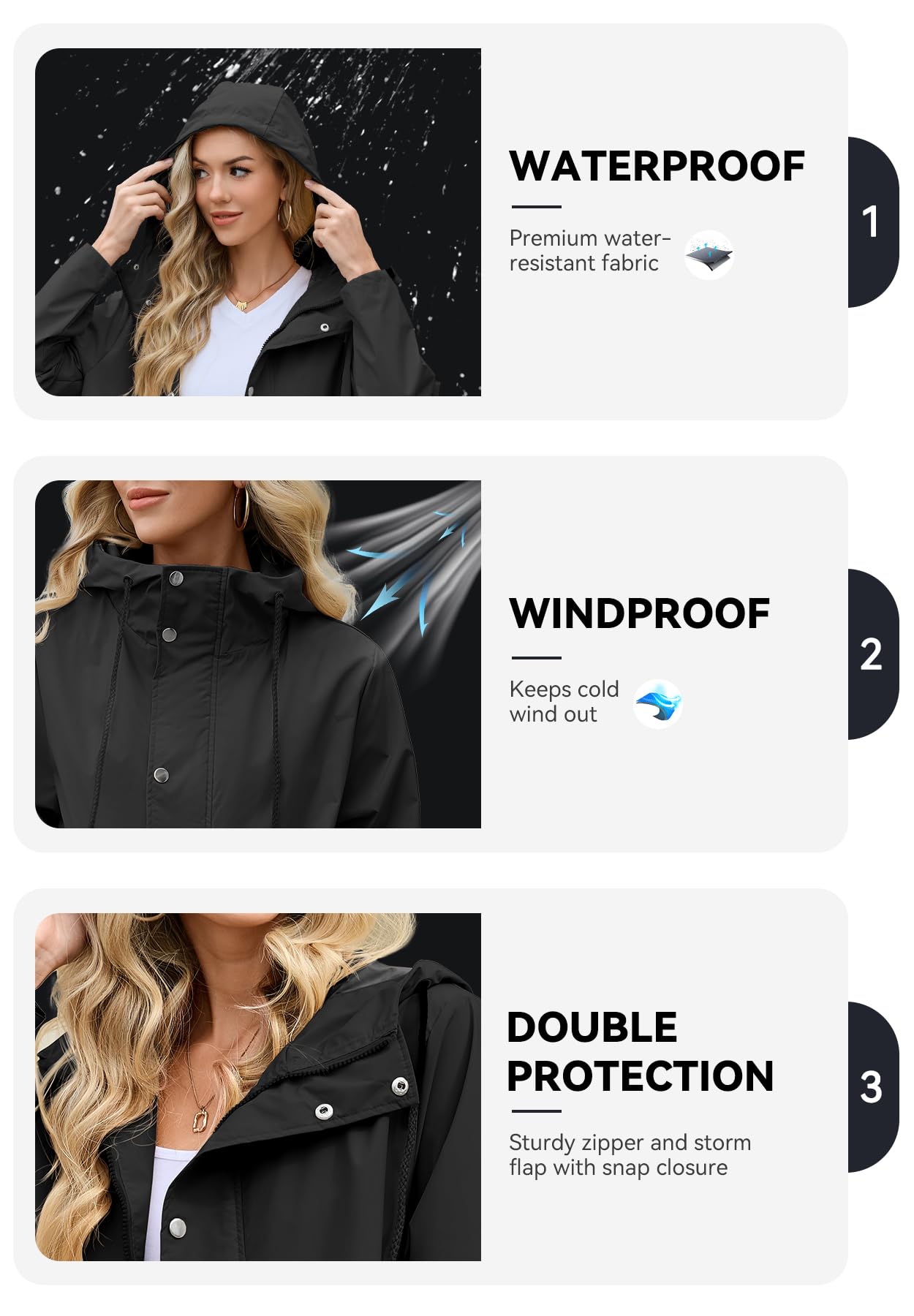 Foto 3 pulgar | Chubasquero Zando Impermeable Largo Para Mujer Negro Xl - Venta Internacional.