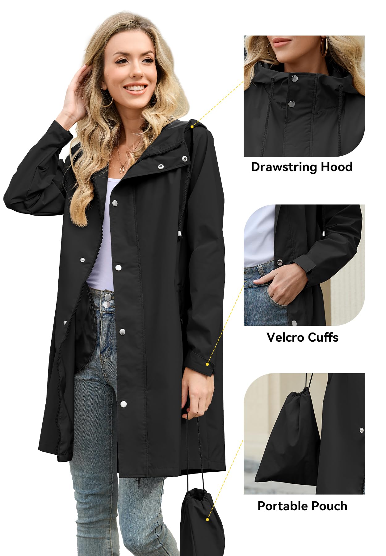 Foto 5 pulgar | Chubasquero Zando Impermeable Largo Para Mujer Negro Xl - Venta Internacional.