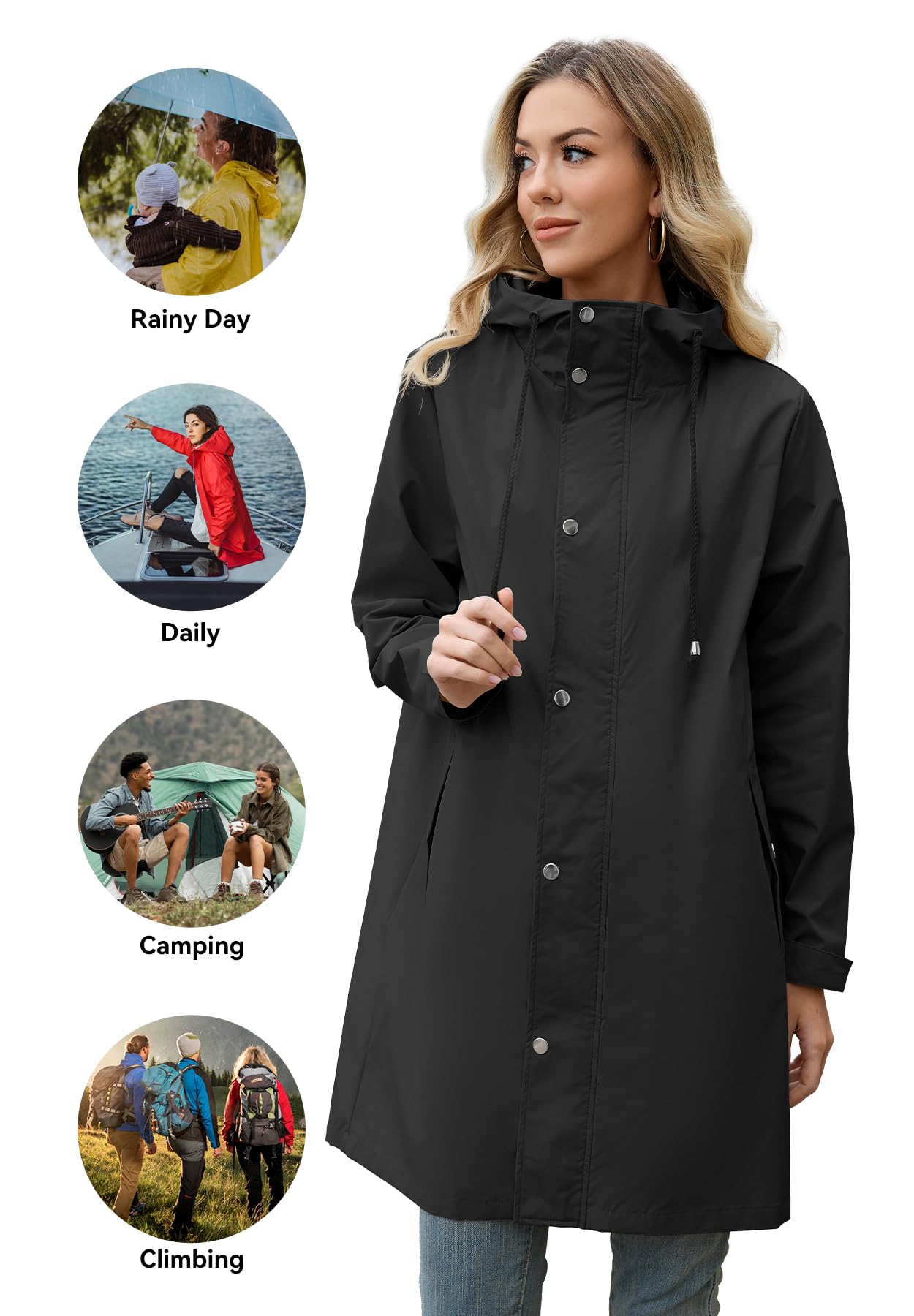 Foto 6 pulgar | Chubasquero Zando Impermeable Largo Para Mujer Negro Xl - Venta Internacional.