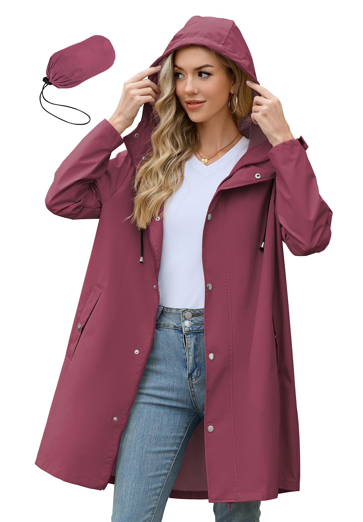 Foto 2 pulgar | Chubasquero Zando Travel Para Mujer  Impermeable  Color Rojo Vino  Xl - Venta Internacional.