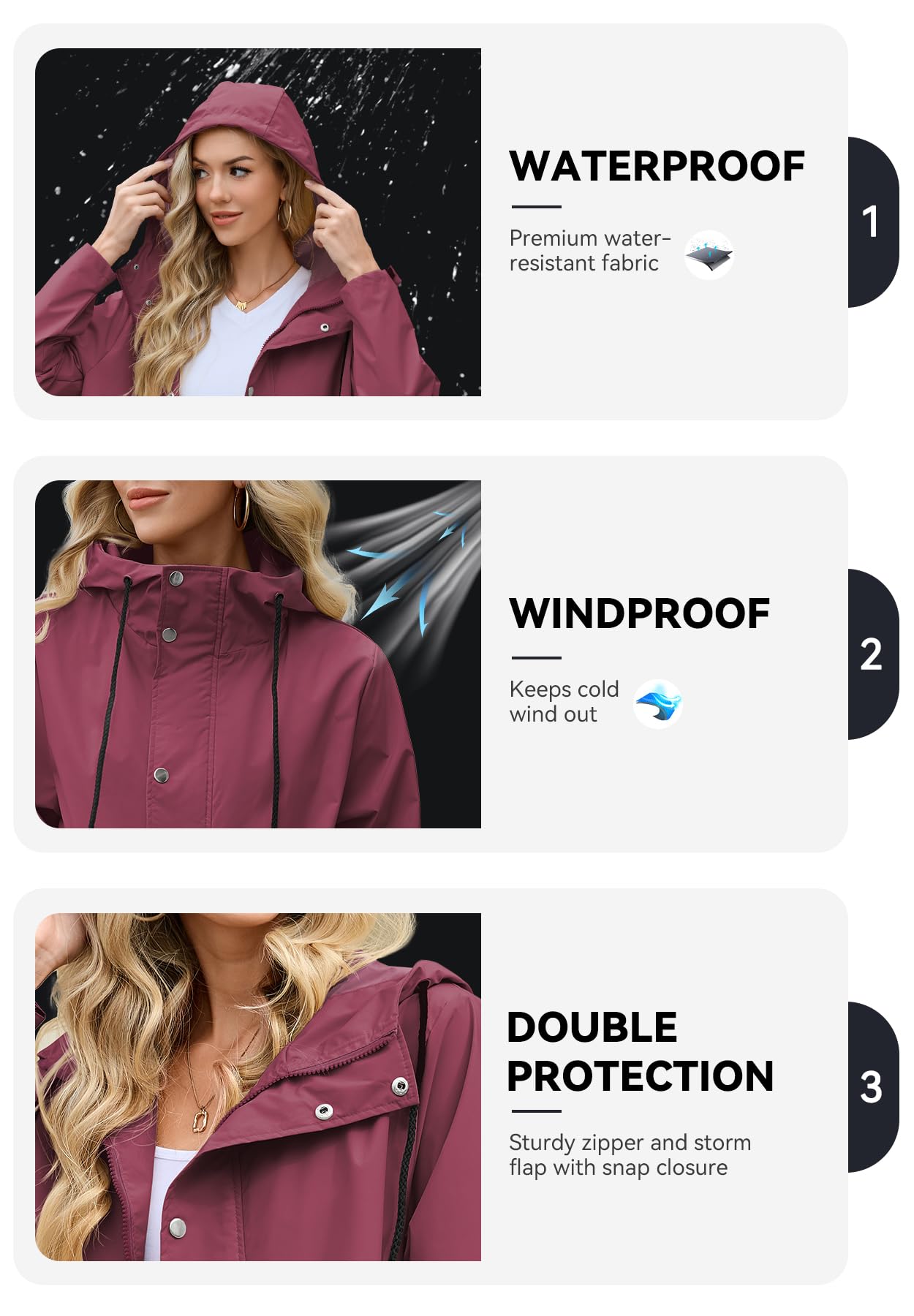 Foto 2 | Chubasquero Zando Travel Para Mujer  Impermeable  Color Rojo Vino  Xl - Venta Internacional.