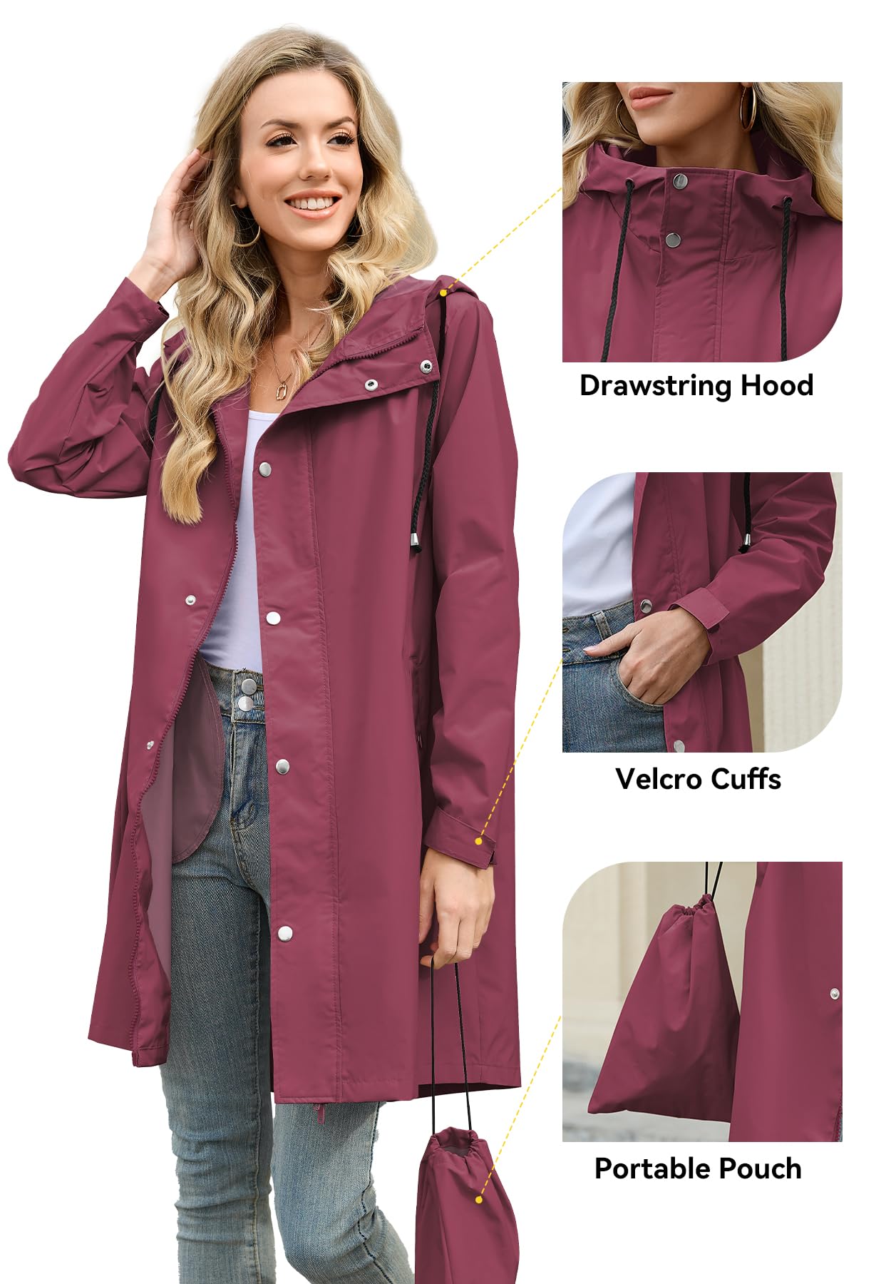 Foto 5 pulgar | Chubasquero Zando Travel Para Mujer  Impermeable  Color Rojo Vino  Xl - Venta Internacional.