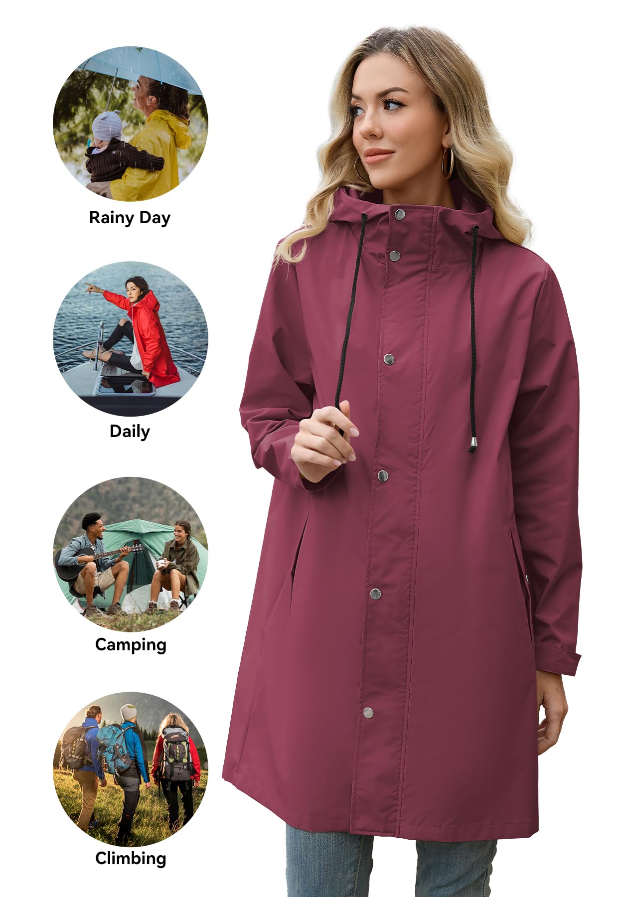 Foto 6 pulgar | Chubasquero Zando Travel Para Mujer  Impermeable  Color Rojo Vino  Xl - Venta Internacional.