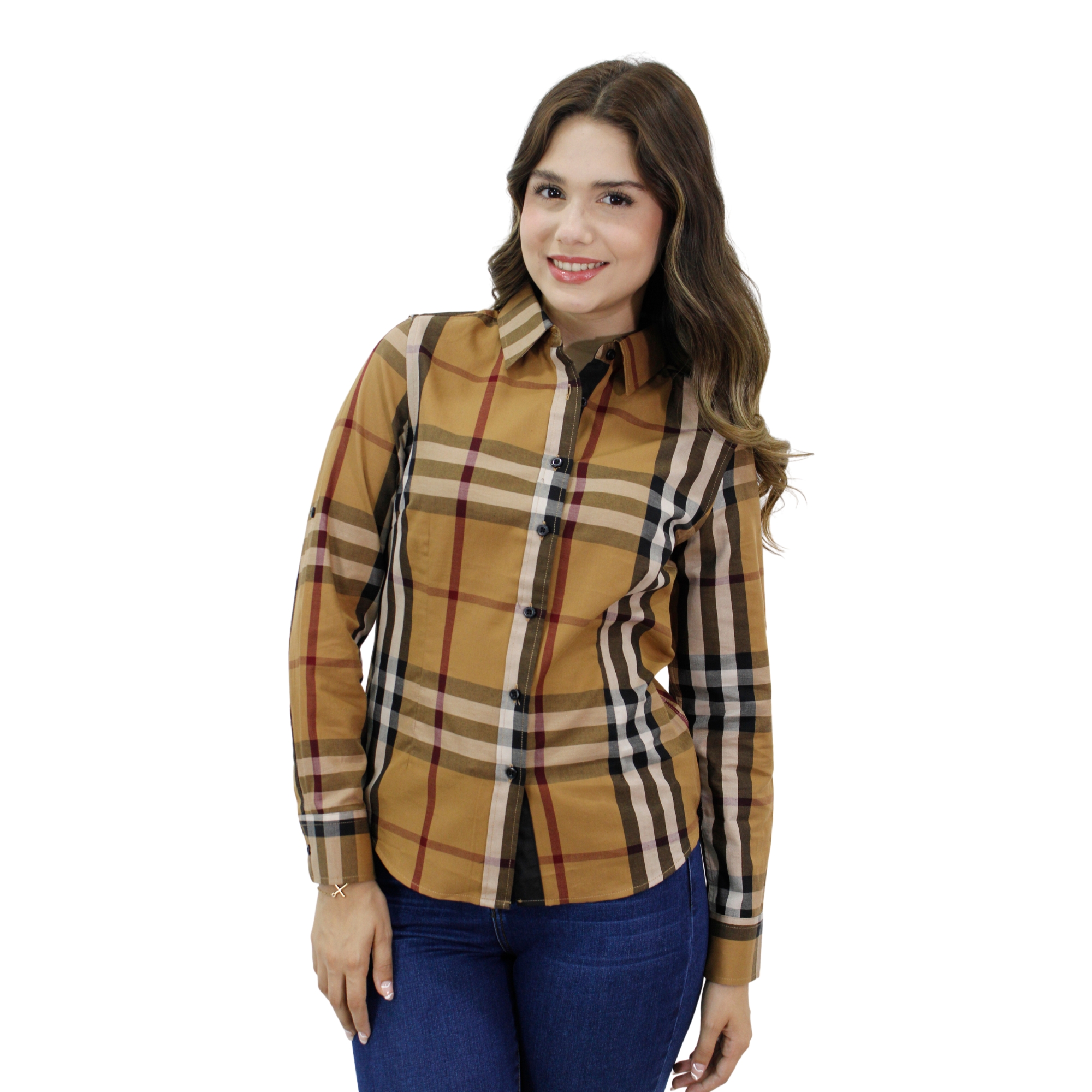 Foto 2 pulgar | Camisa Ravalli Gsh52054 Manga Larga color Café para Mujer