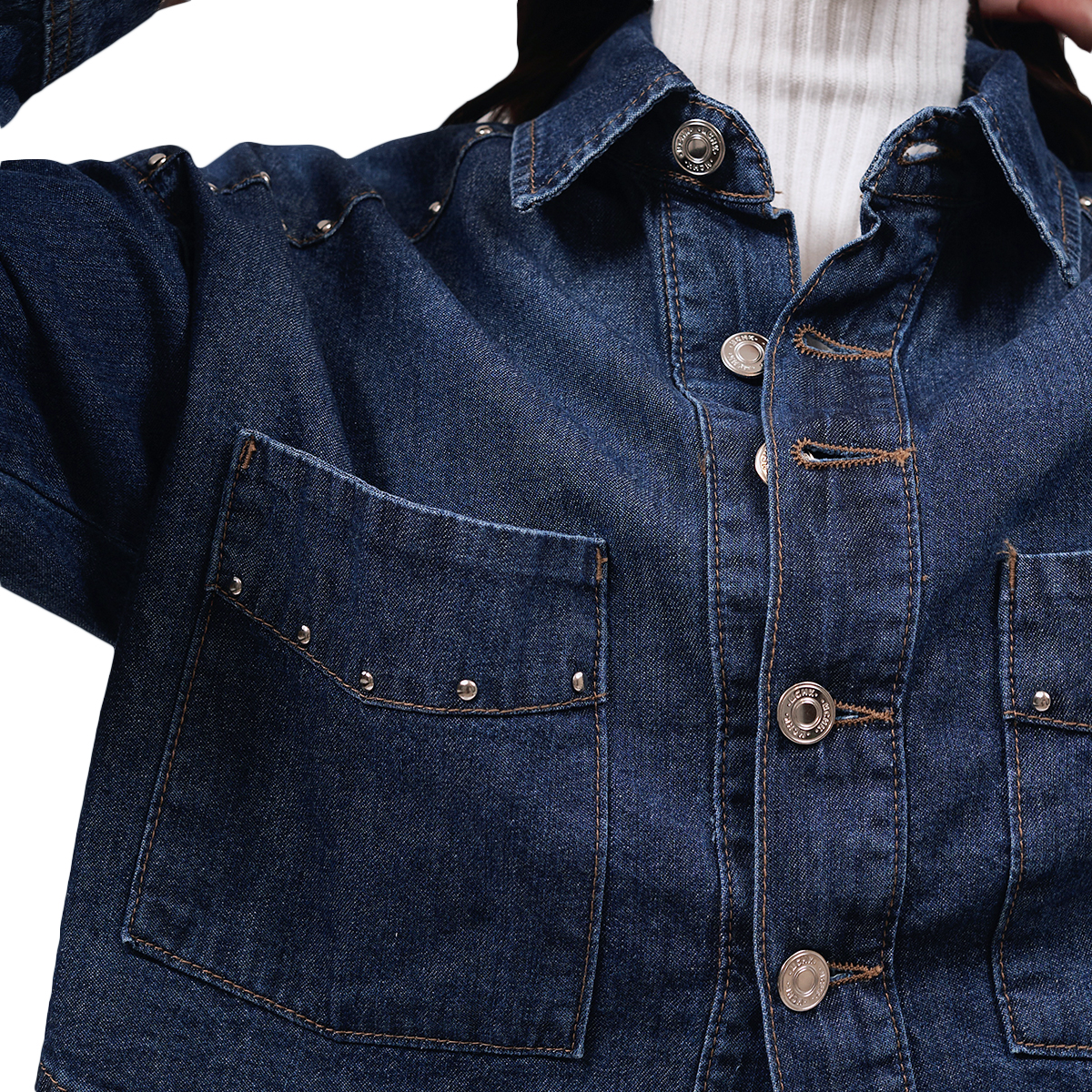 Foto 4 | Camisa de Mezclilla con Estoperoles MCHK 6013 color Azul Manga Larga Bolsillos en el Pecho