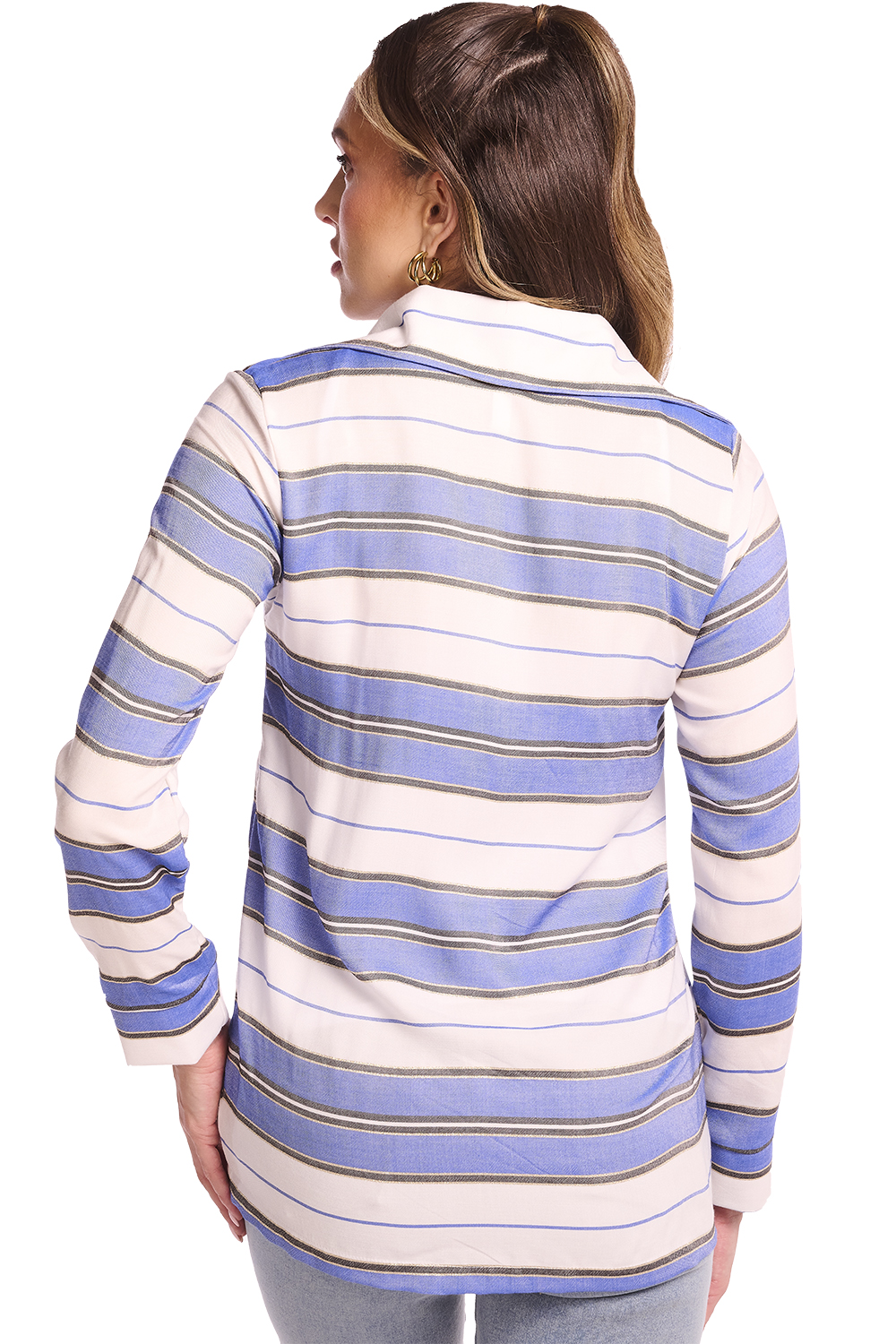 Foto 3 pulgar | Camisa Devendi Color Azul Estampado Líneas