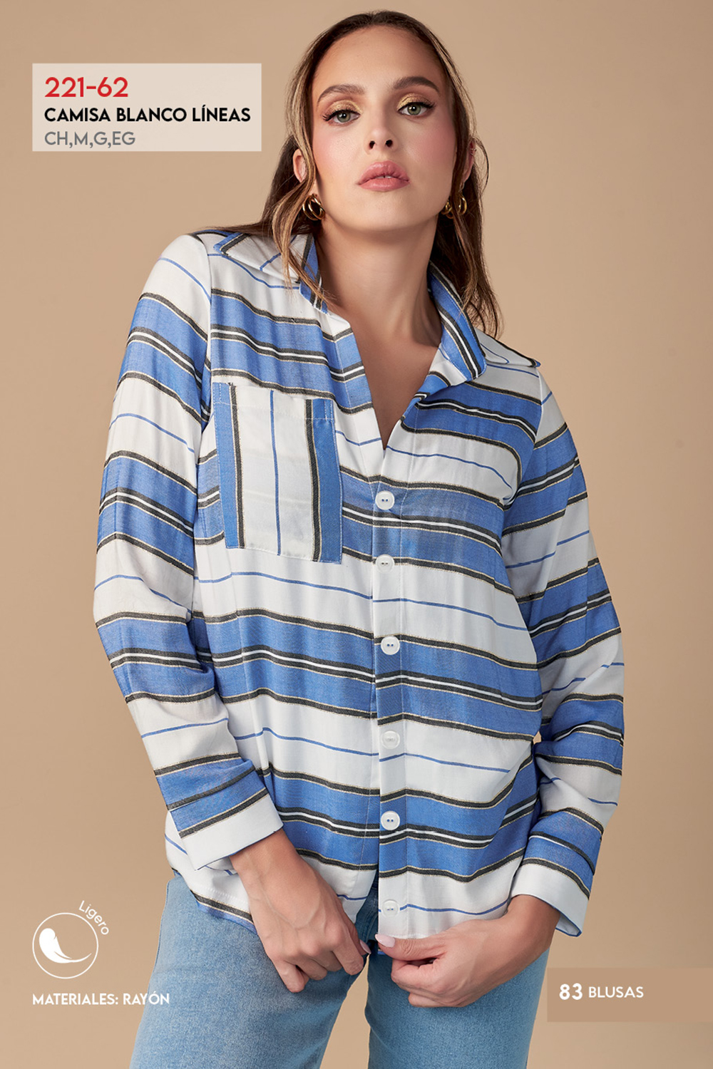 Foto 4 pulgar | Camisa Devendi Color Azul Estampado Líneas