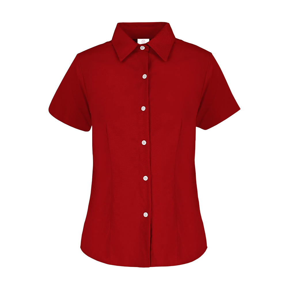 Foto 2 pulgar | Camisa de Gabardina Manga Corta Roja 50% Algodón y 50% Poliéster para Dama