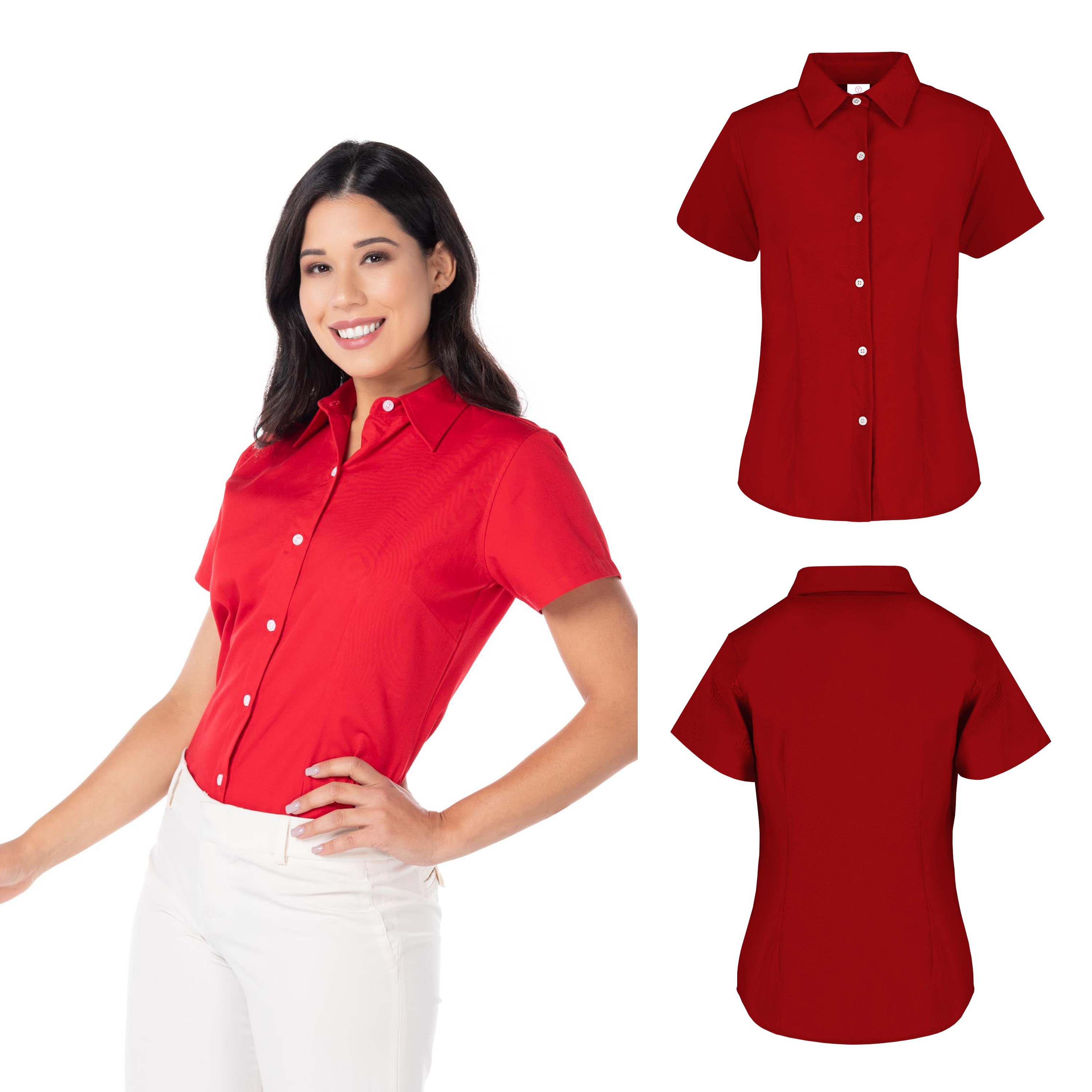 Foto 3 pulgar | Camisa de Gabardina Manga Corta Roja 50% Algodón y 50% Poliéster para Dama