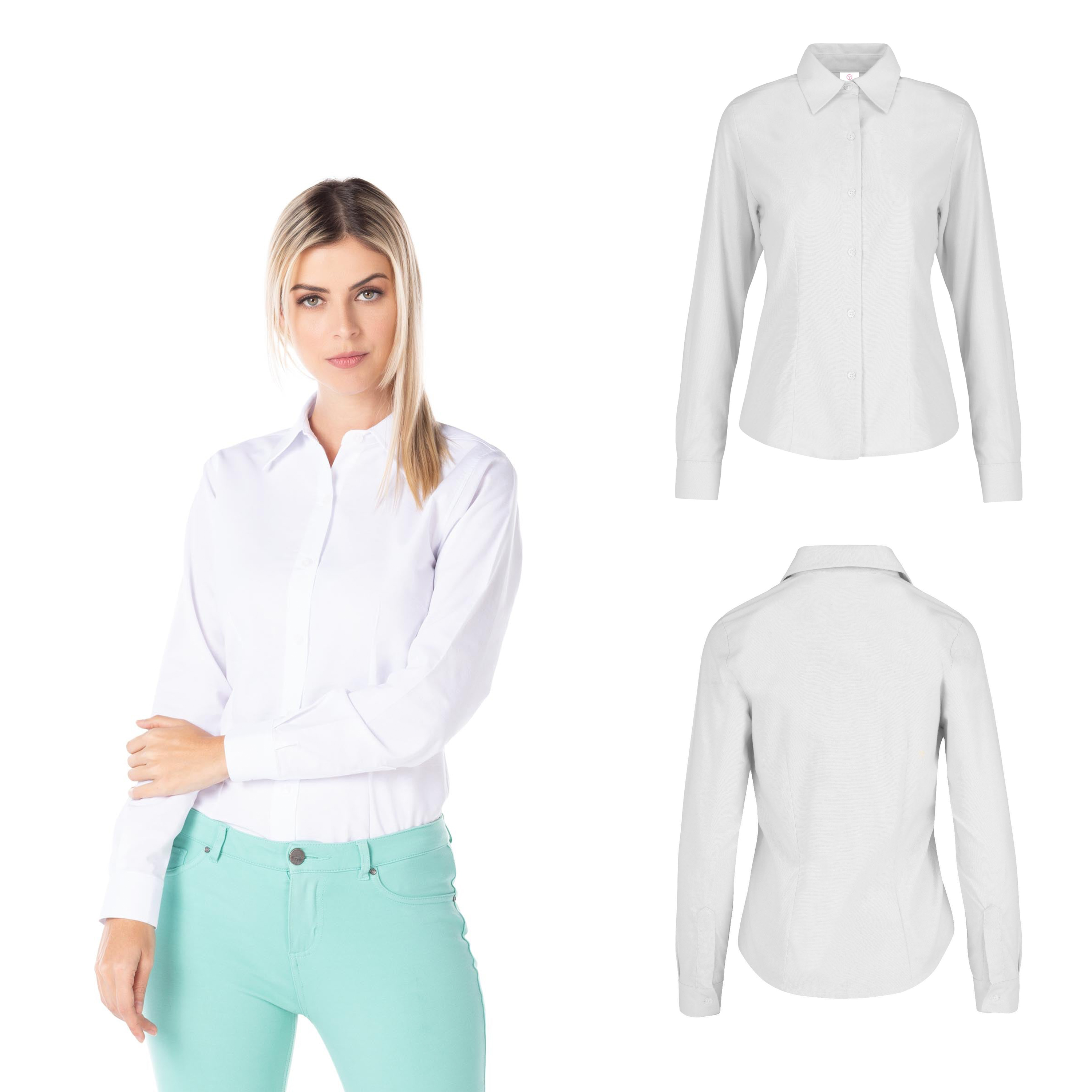 Foto 3 pulgar | Camisa Oxford Manga Larga para Dama Blanca 75% Algodón y 25% Poliéster