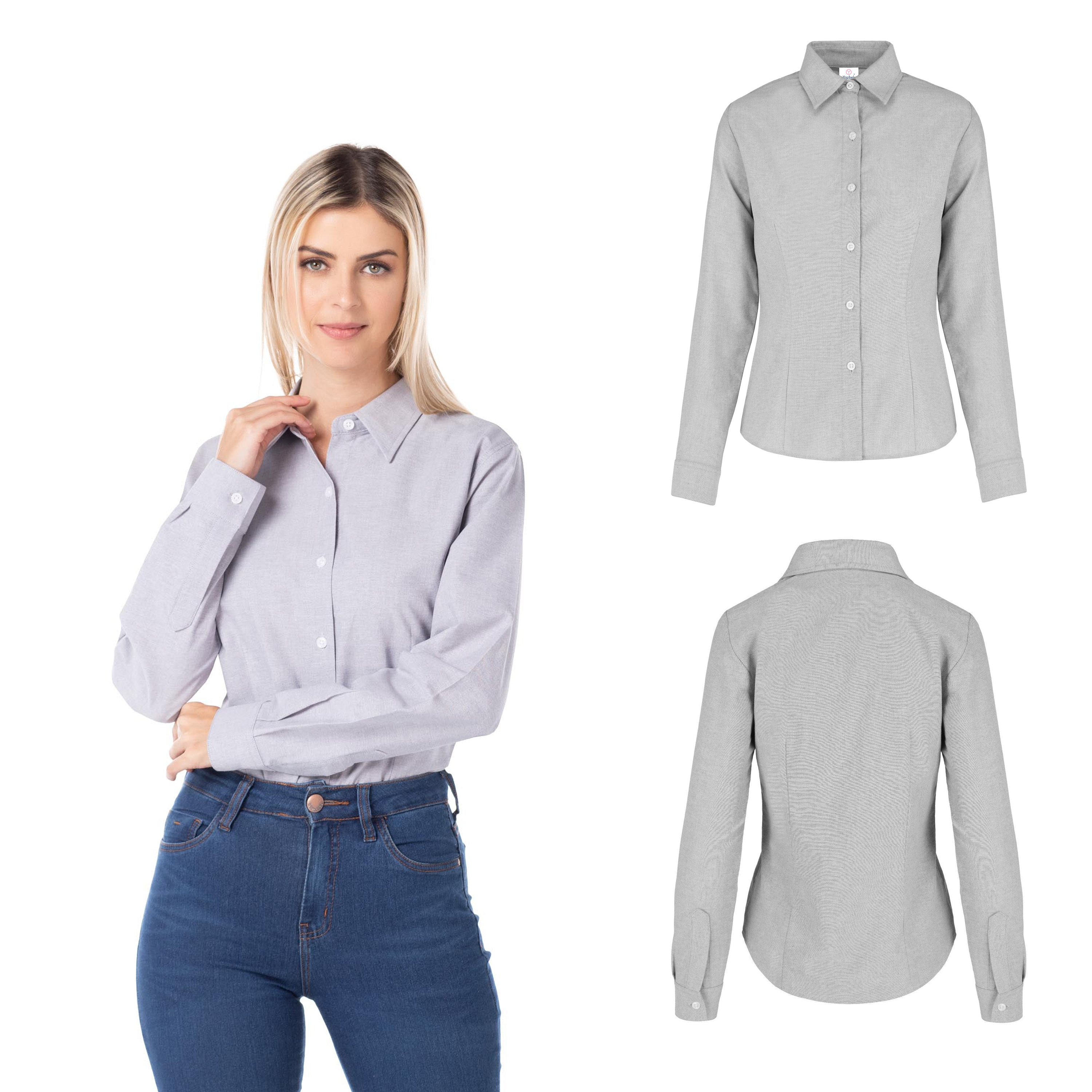 Foto 2 | Camisa Oxford Manga Larga Para Dama, Color Gris, 75% Algodón Y 25% Poliéster.