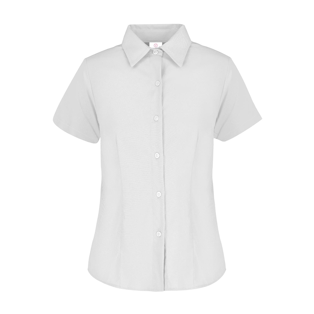 Camisa de Gabardina Manga Corta Blanca 50% Algodón y 50% Poliéster para Dama