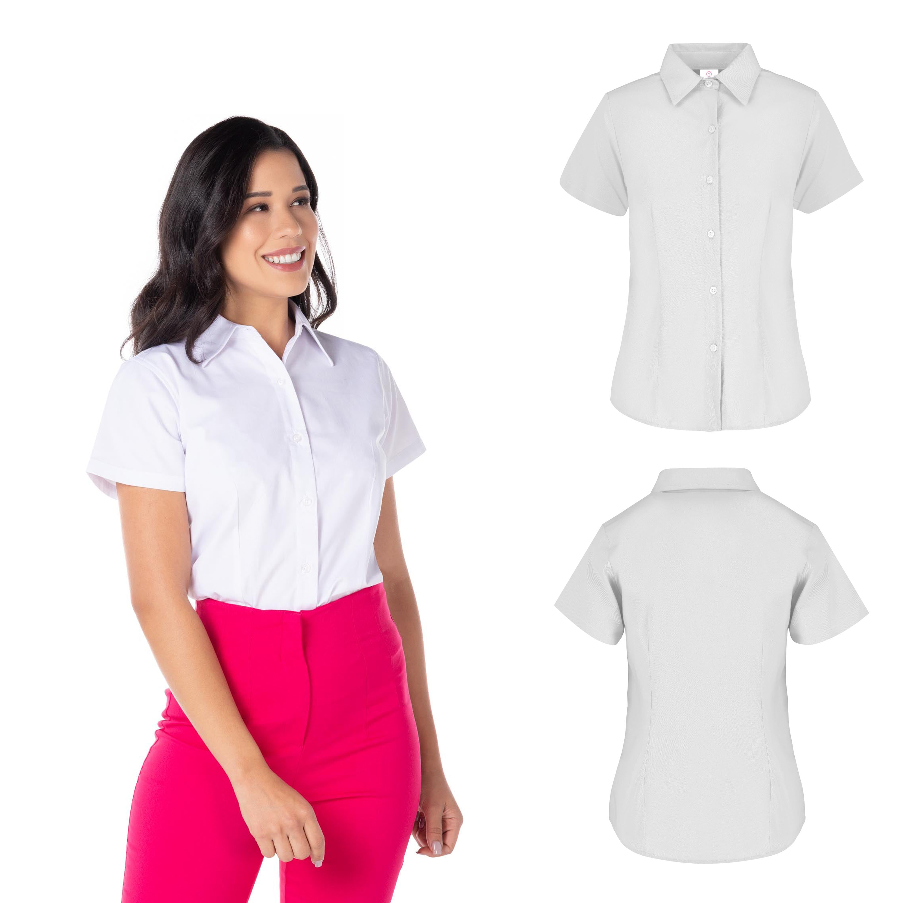 Foto 3 pulgar | Camisa de Gabardina Manga Corta Blanca 50% Algodón y 50% Poliéster para Dama