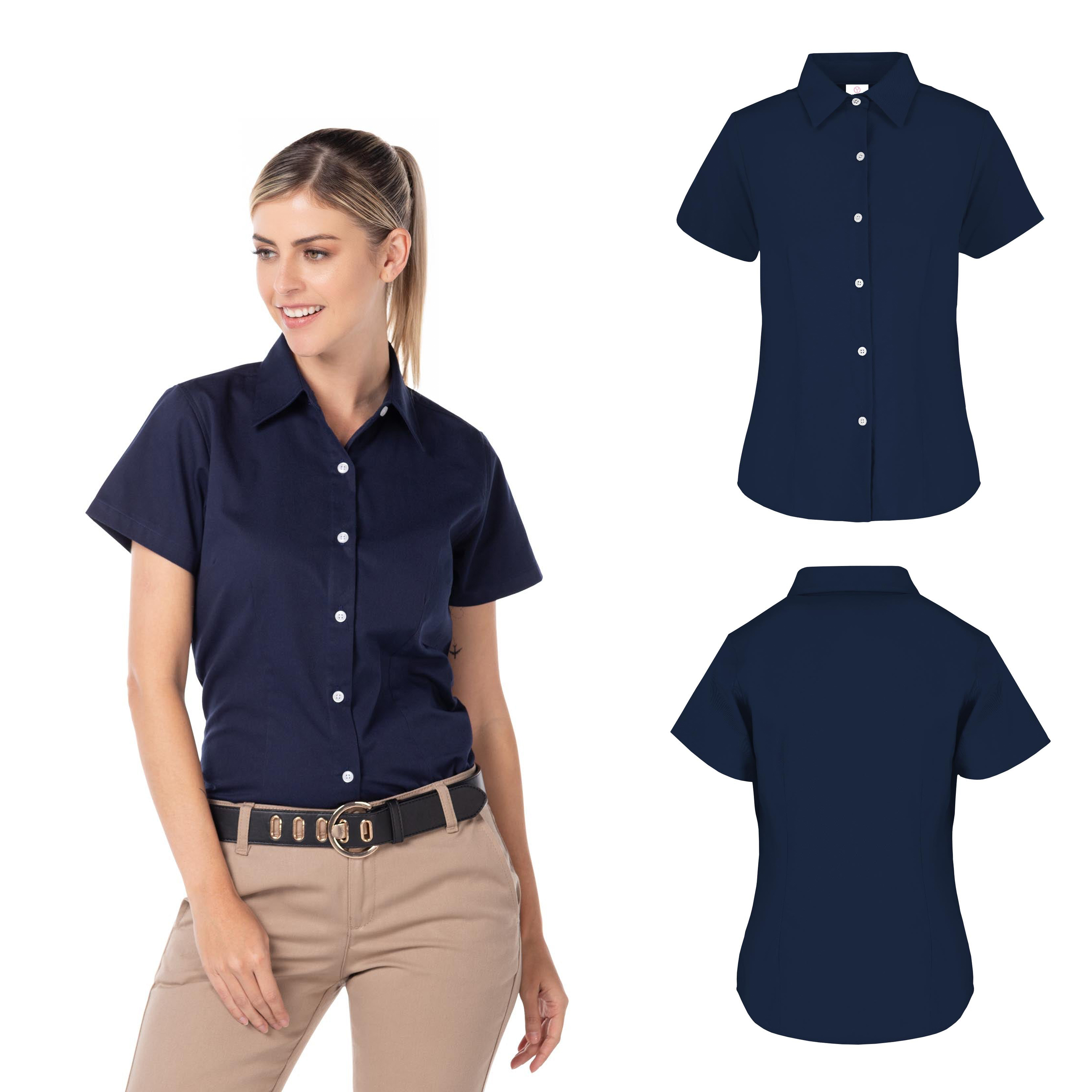 Foto 3 pulgar | Camisa de Gabardina Manga Corta Negra 50% Algodón y 50% Poliéster para Dama