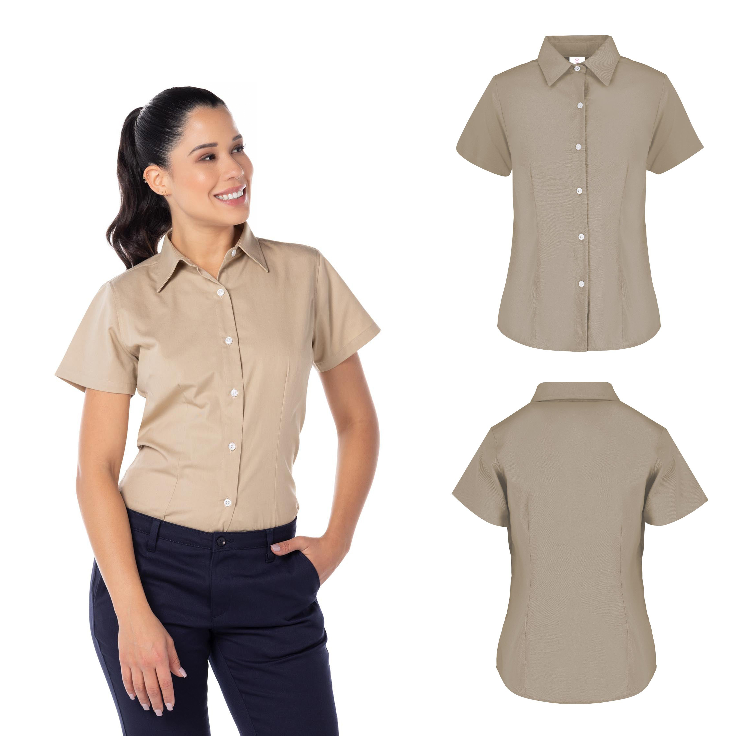 Foto 3 pulgar | Camisa de Gabardina Manga Corta Beige 50% Algodón y 50% Poliéster para Dama