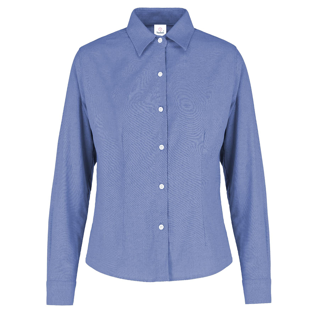Foto 2 pulgar | Camisa Oxford Manga Larga Para Dama, Color Cobalto, 75% Algodón Y 25% Poliéster.