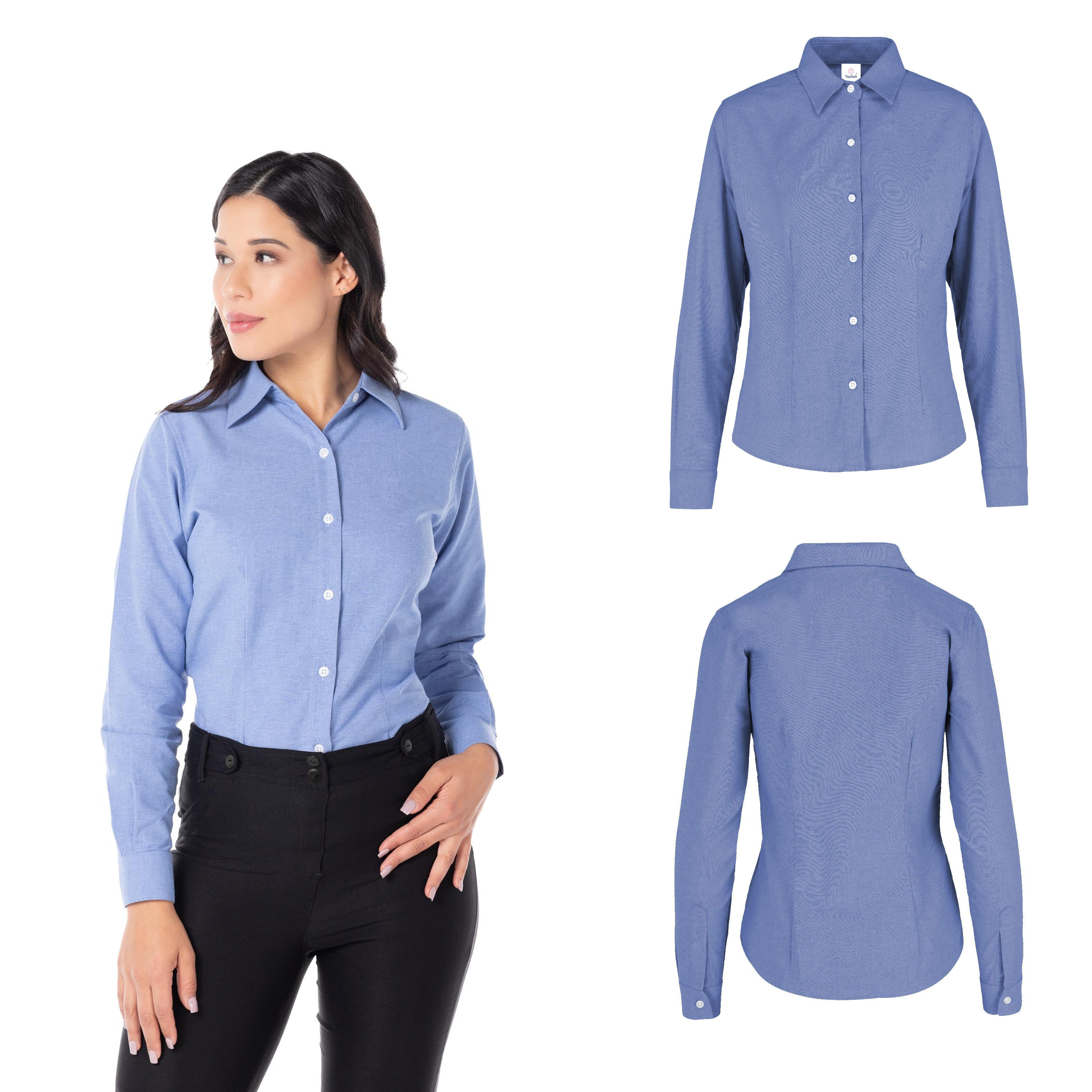 Foto 3 pulgar | Camisa Oxford Manga Larga Para Dama, Color Cobalto, 75% Algodón Y 25% Poliéster.