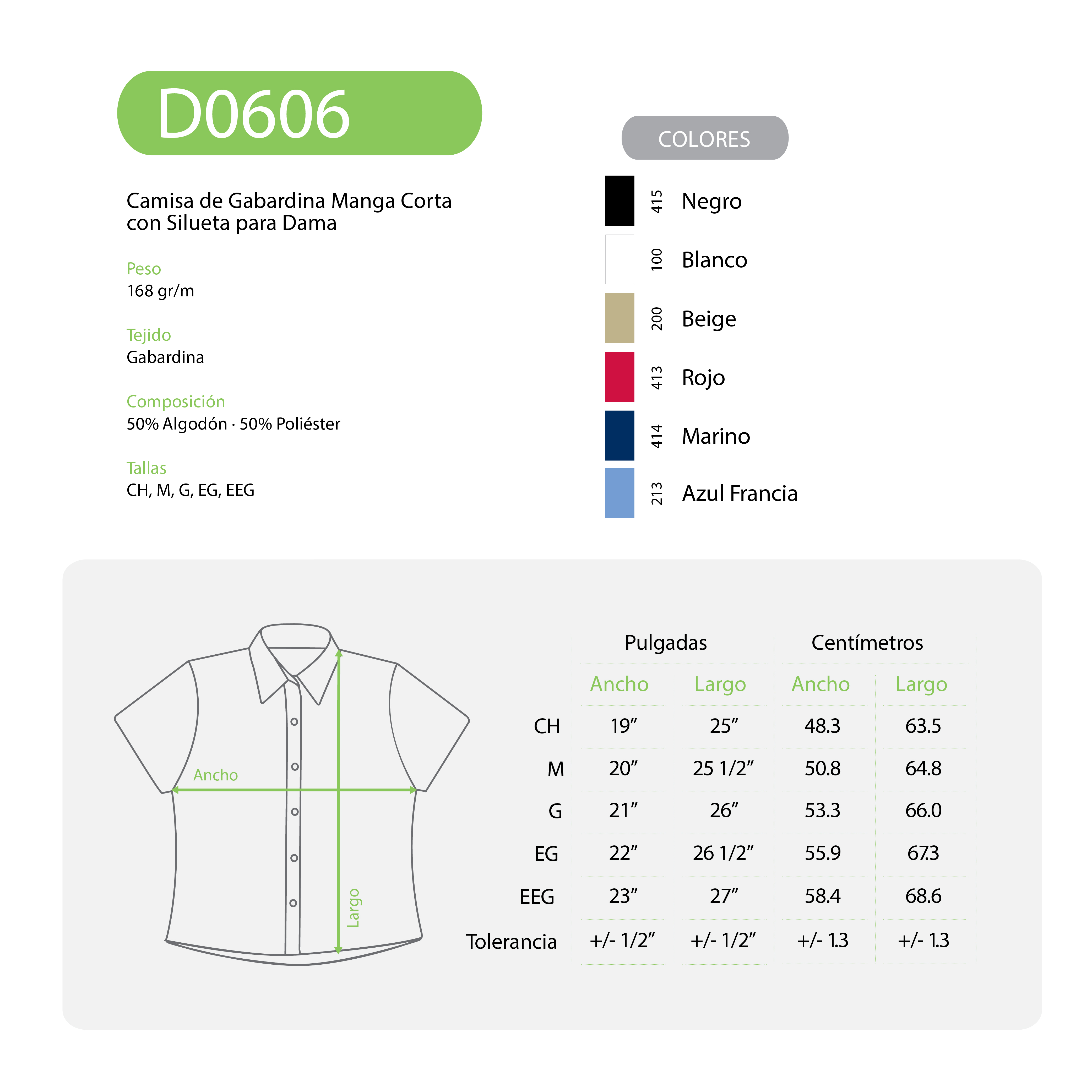 Foto 4 pulgar | Camisa De Gabardina Manga Corta color Azul Francia,  50% Algodón Y 50% Poliéster  para Dama