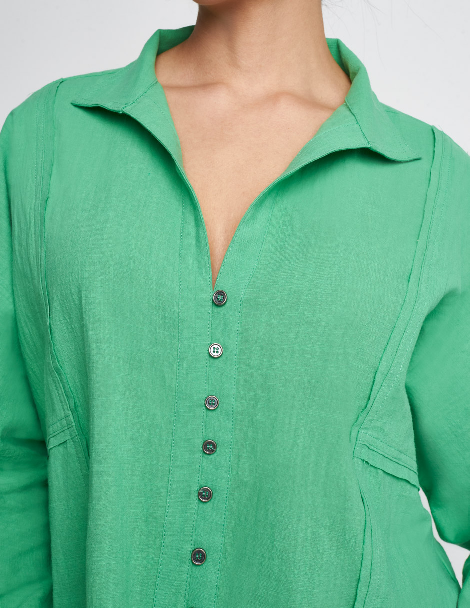 Foto 4 pulgar | Camisa Devendi Color Verde Algodón Amplia