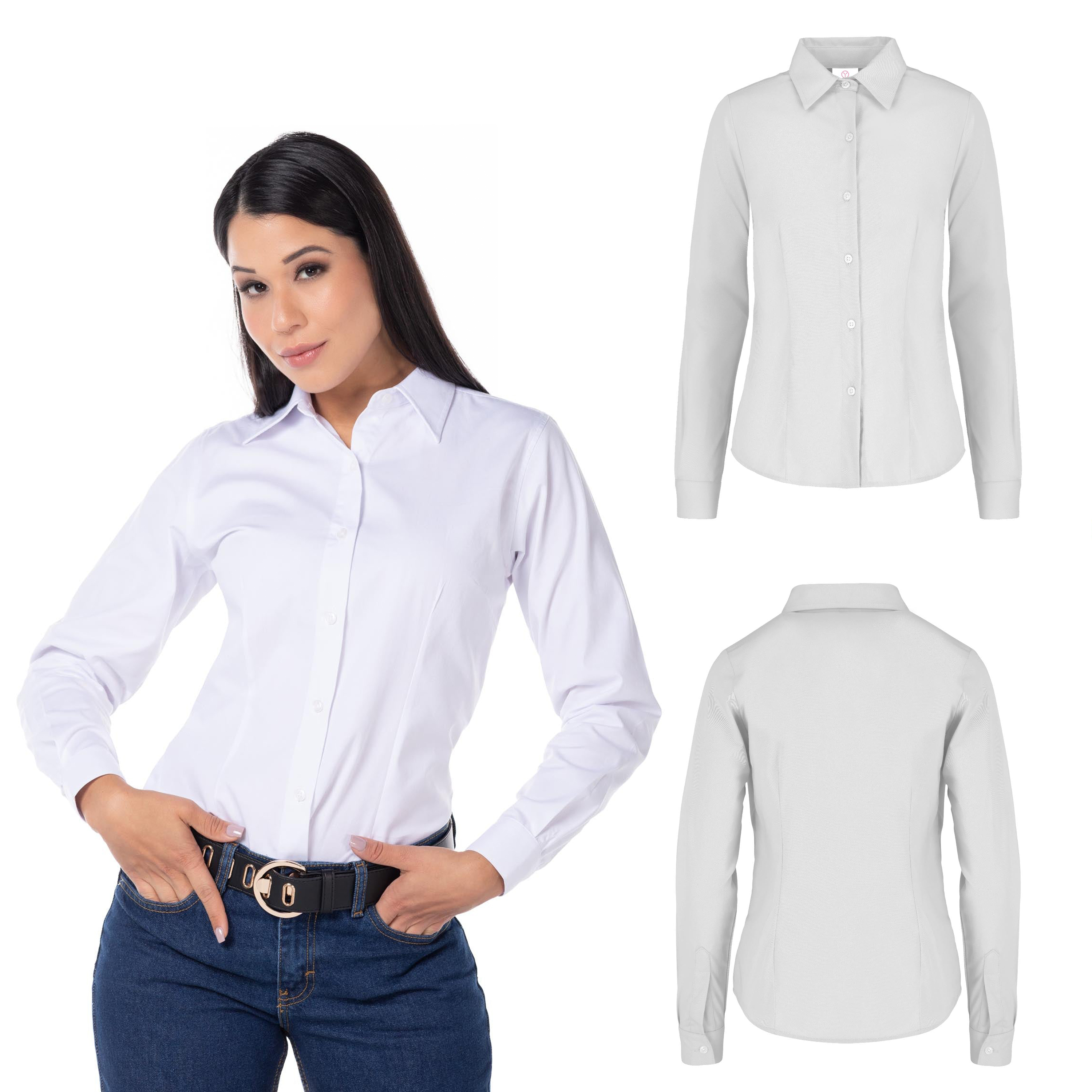 Foto 3 pulgar | Camisa Yazbek de Gabardina Manga Larga Blanca para Dama