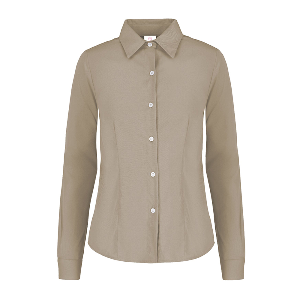 Camisa Yazbek de Gabardina Manga Larga Beige para Dama